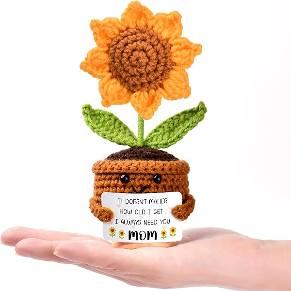 Mothers Day Gifts, Mom Birthday Gifts, Gifts for Mom from Daughter Son, Mothers Day Gift Ideas Cadeau Maman Handmade Crochet Cute Small Sunflower Gifts