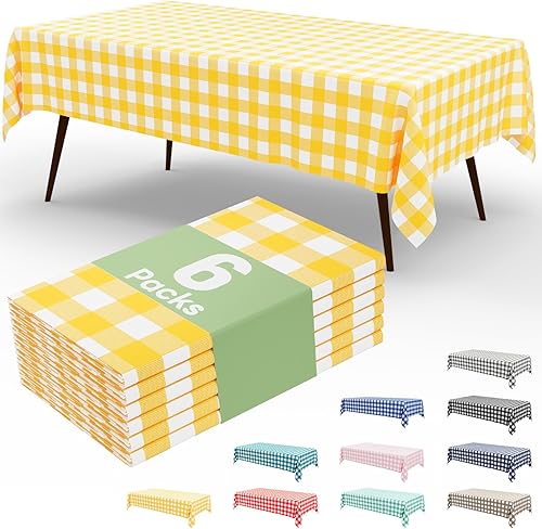 Miniatura 75 de misaya Paquete de 4 manteles desechables de búfalo, mantel de plástico impermeable de 54 x 108 pulgadas, manteles rectangulares a cuadros azules y