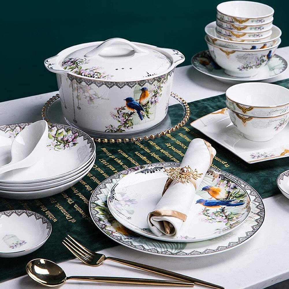 58-częściowy zestaw naczyń ceramicznych w stylu chińskim - eleganckie porcelanowe talerze i miski na rodzinne spotkania - kolekcja zastawy stołowej z porcelany kostnej