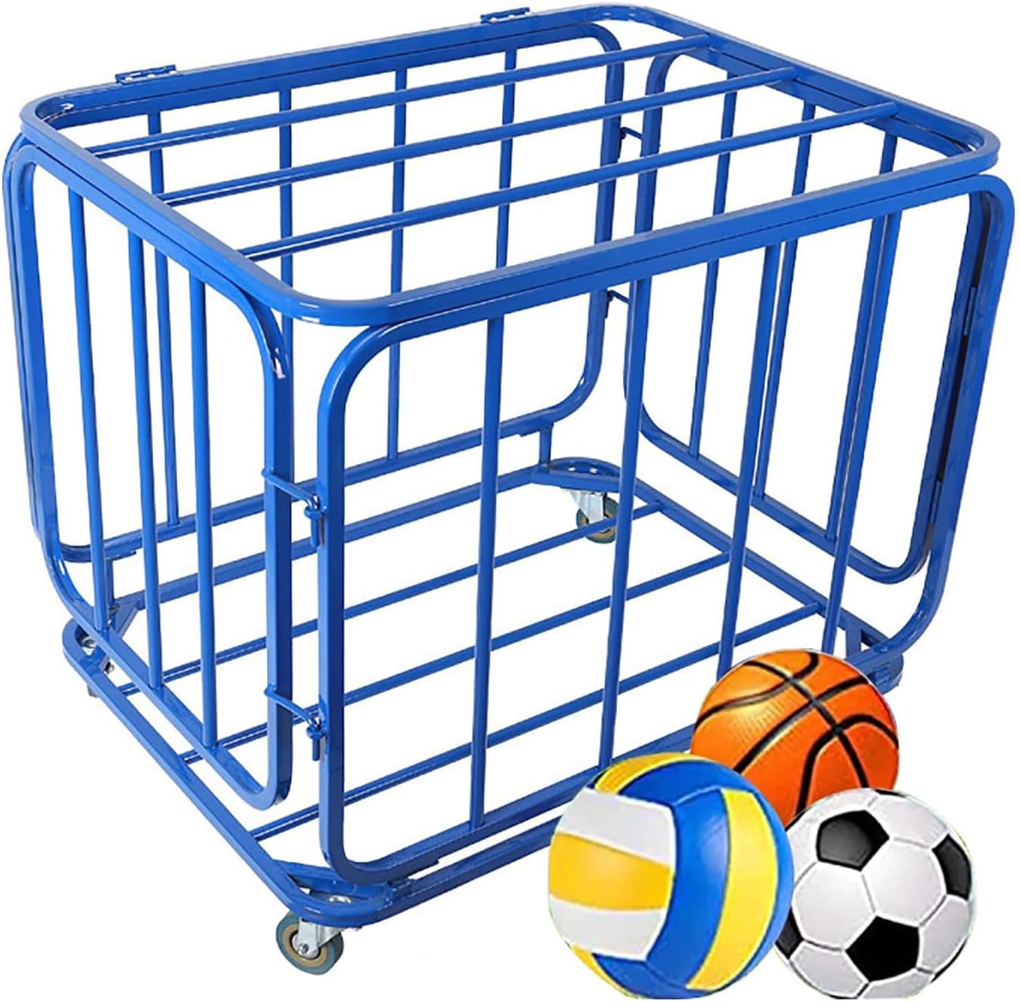 Portable Sports Ball Storage Cart with Wheels & Lock, Stackable Stainless Steel Organizer for Soccer, Volleyball & Football - Durable Ball Rack, 90x70x80cm