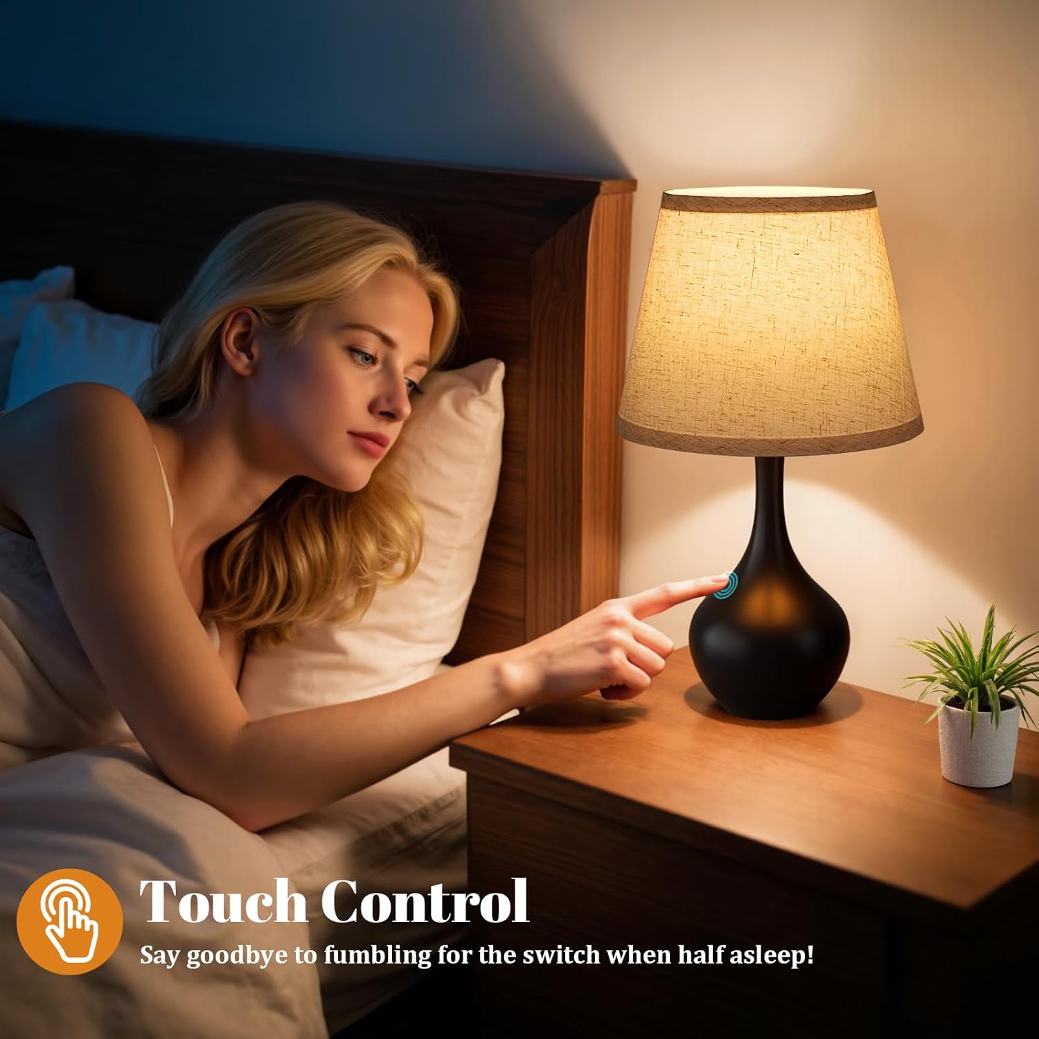 Seealle Touch Table Lamp for Bedroom, 3-Way Dimmable Small Bedside Lamps for Night Stands, Black Bedroom lamp for Kids Room, Desk, Living Room, End Table