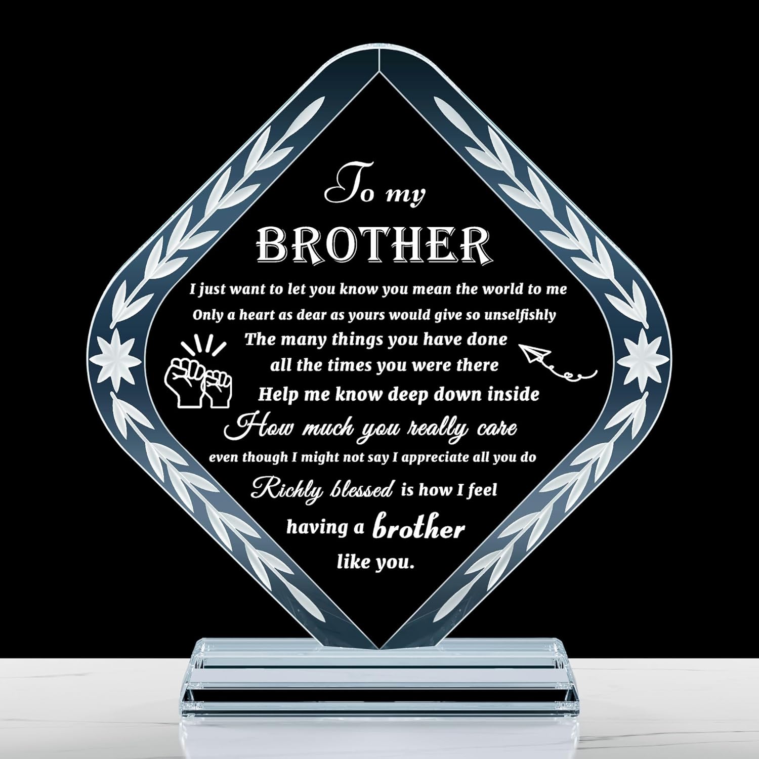 Gifts for Brother from Sister Crystal Brother Plaque Keepsake Meaningful to My Brother Gifts for Adult, Fathers Day, Christmas, Birthday, Valentine's Day, Thanksgiving Day