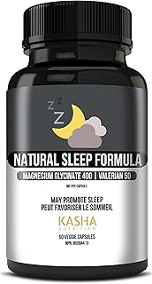 KASHA Nutrition Natural Sleep Aid – Magnesium Glycinate (800mg per serving), Magnesium Taurate, Valerian Root, Passion Flower, and Lemon Balm. Zero Melatonin | Zero Drugs | Non-Habit Forming | Maintains Effectiveness over Long-Term | Appropriate for Daily Use. Formula Also Contains Chamomile, Hops, and Vitamin B6. Proudly made in Canada. 60 Sleeping Pills (Veggie Capsules).