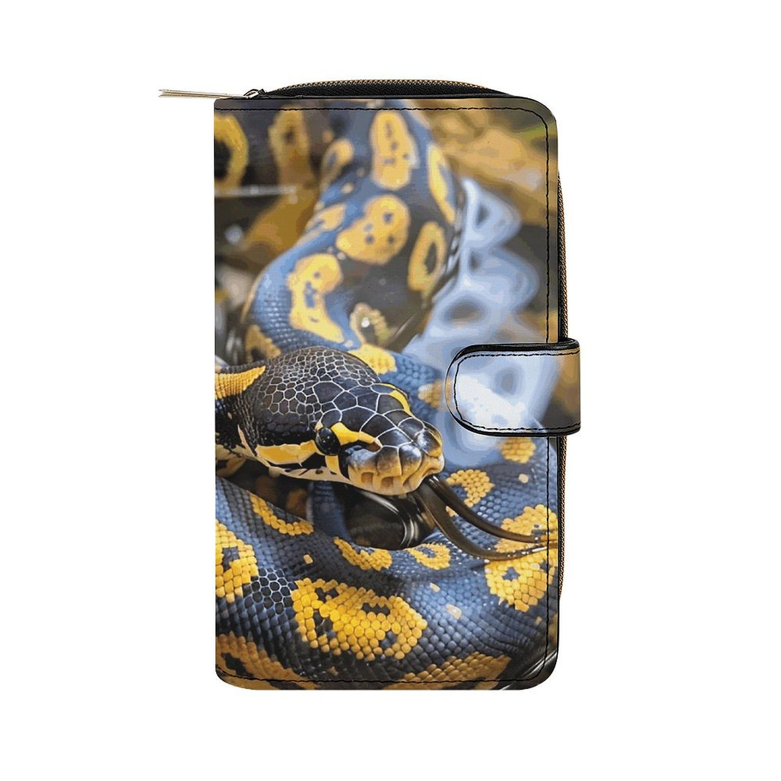 Portefeuille python jaune et noir en cuir, cadeau de vacances unisexe avec zip - 8