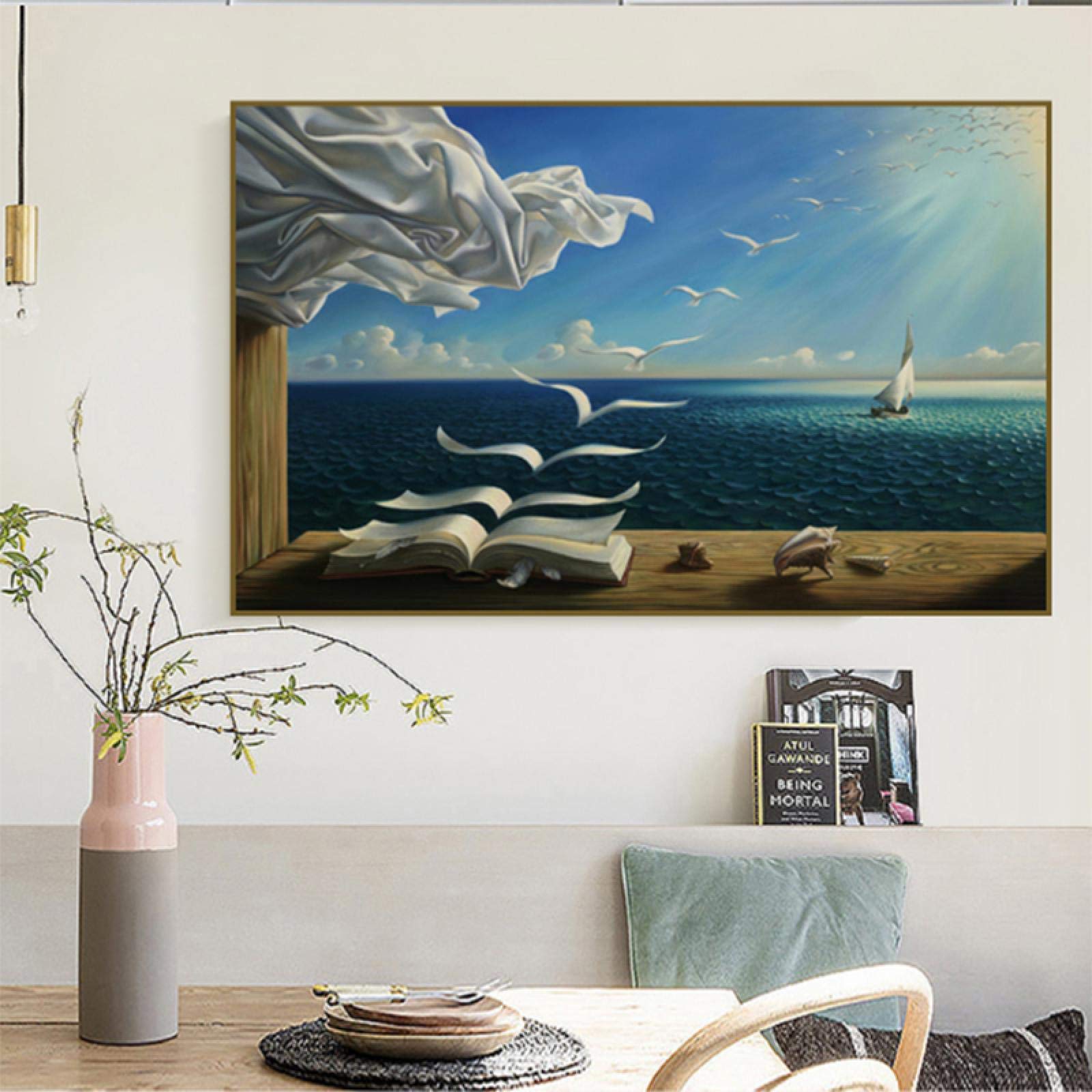 Salvador Dali lienzo arte impresión póster el libro de olas barco de vela Pop Art imagen decorativa lienzo pintura 70x105 cm marco