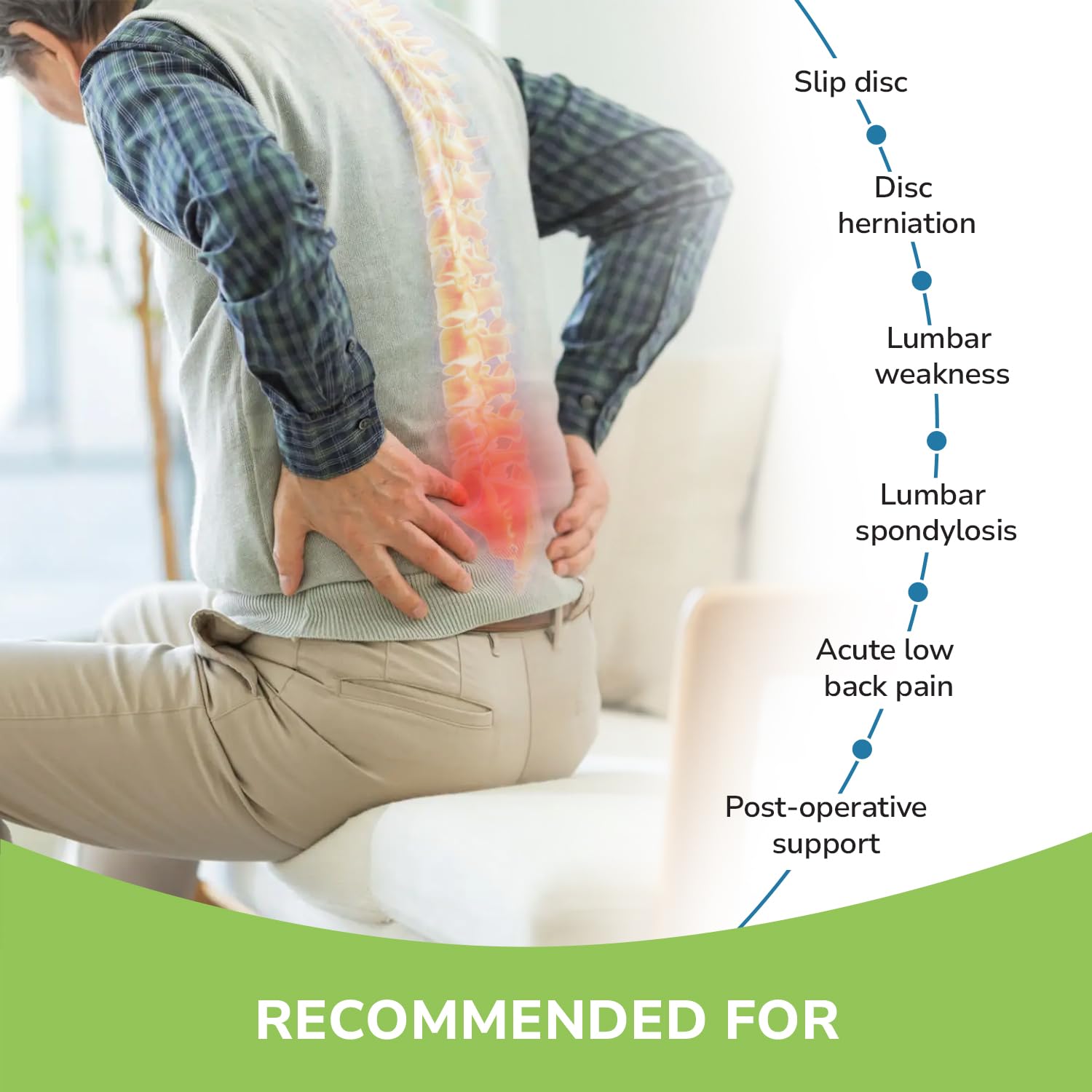 Everactiv Contoured Lumbo-Sacral Back Support Belt for Elderly | Rigid Spine Support with Aluminium Splints | Extra Soft Padding | Pain Relief for Chronic Low Back Pain & Posture Correction (Small) (29-34 inches) - Image 6 thumbnail