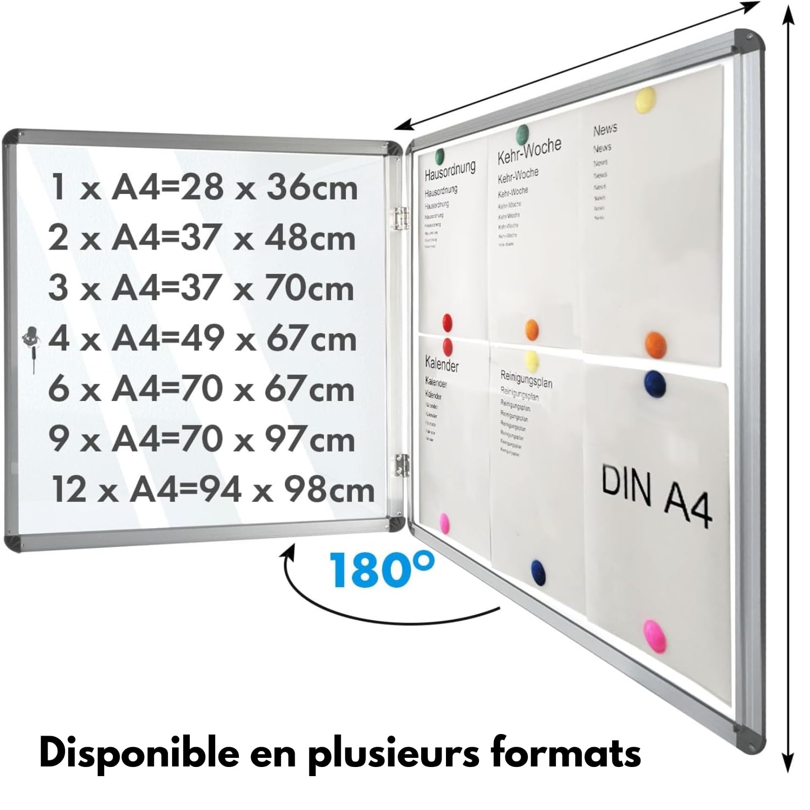 KARAT - Vitrine d'affichage - Enseignes murales en Verre Acrylique - Panneau magnétique - Tableaux d'affichage -Cadres d'affichage avec Serrure - Armoires d'affichage Cadre en Aluminium - Format 6xA4