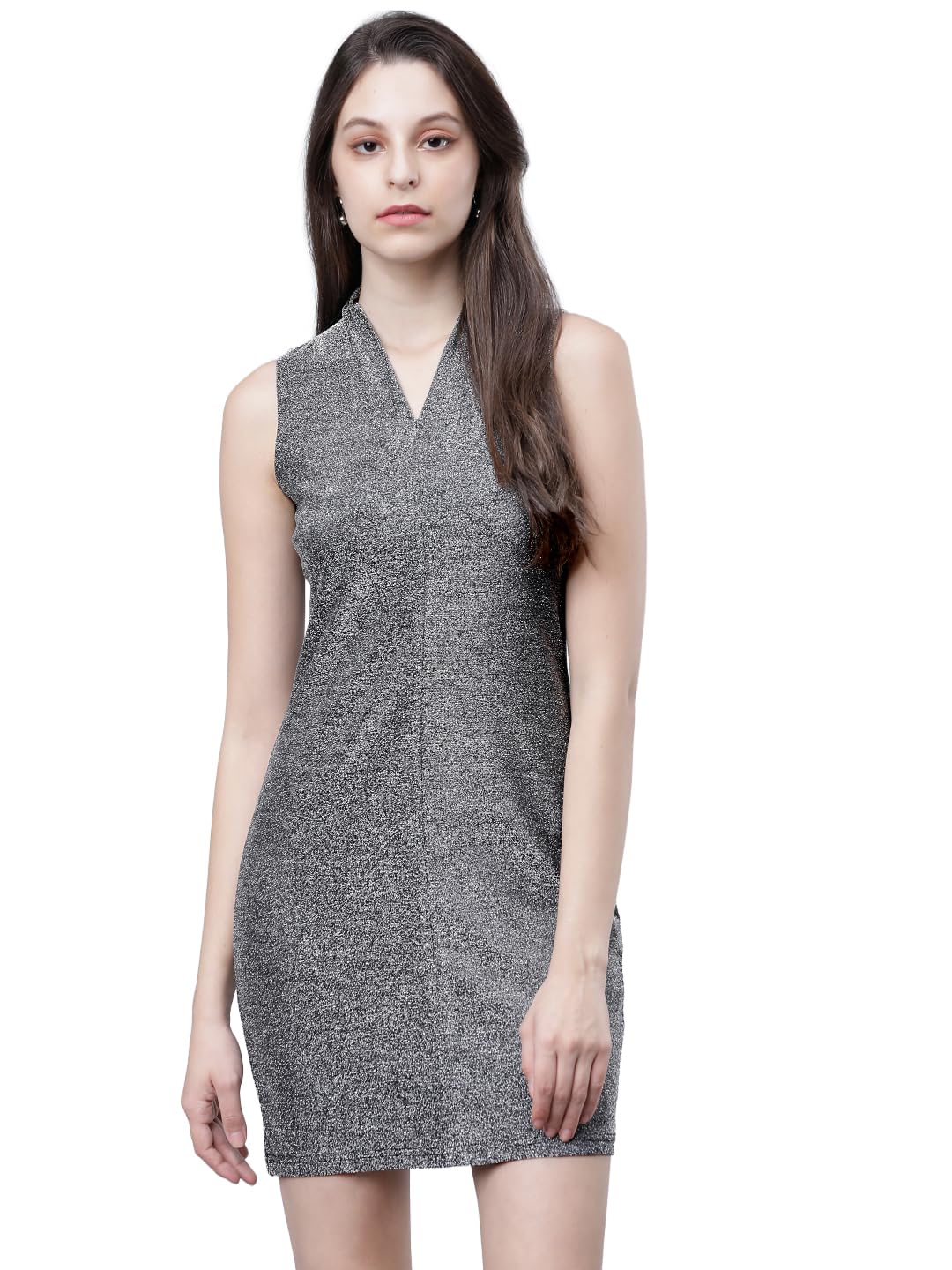 tokyo talkies Women's Sleeveless V-Neck Solid Dresses | Stylish Dresses | Party Dresses-picture-43