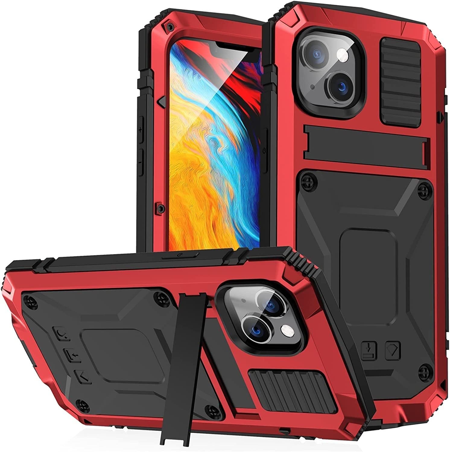 Coque de protection métal iPhone 14 Max rouge finition haute résistance - 8