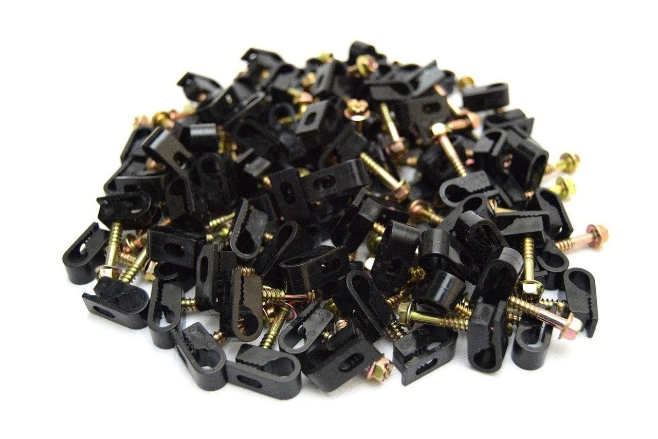 Best Connections 100 pcs Single Black Mounting Flex Clips w/Strain Relief Screw RG6 RG59