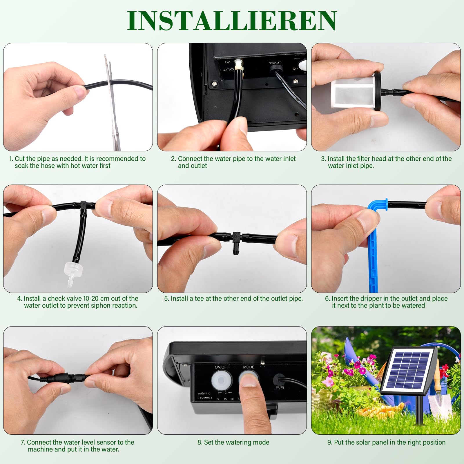 Arrosage Automatique Énergie Solaire, Kit Arrosage Automatique de Jardin Avec Tuyau de 15M pour Jardin Extérieur et Balcon Plantes en Pot, Légumes