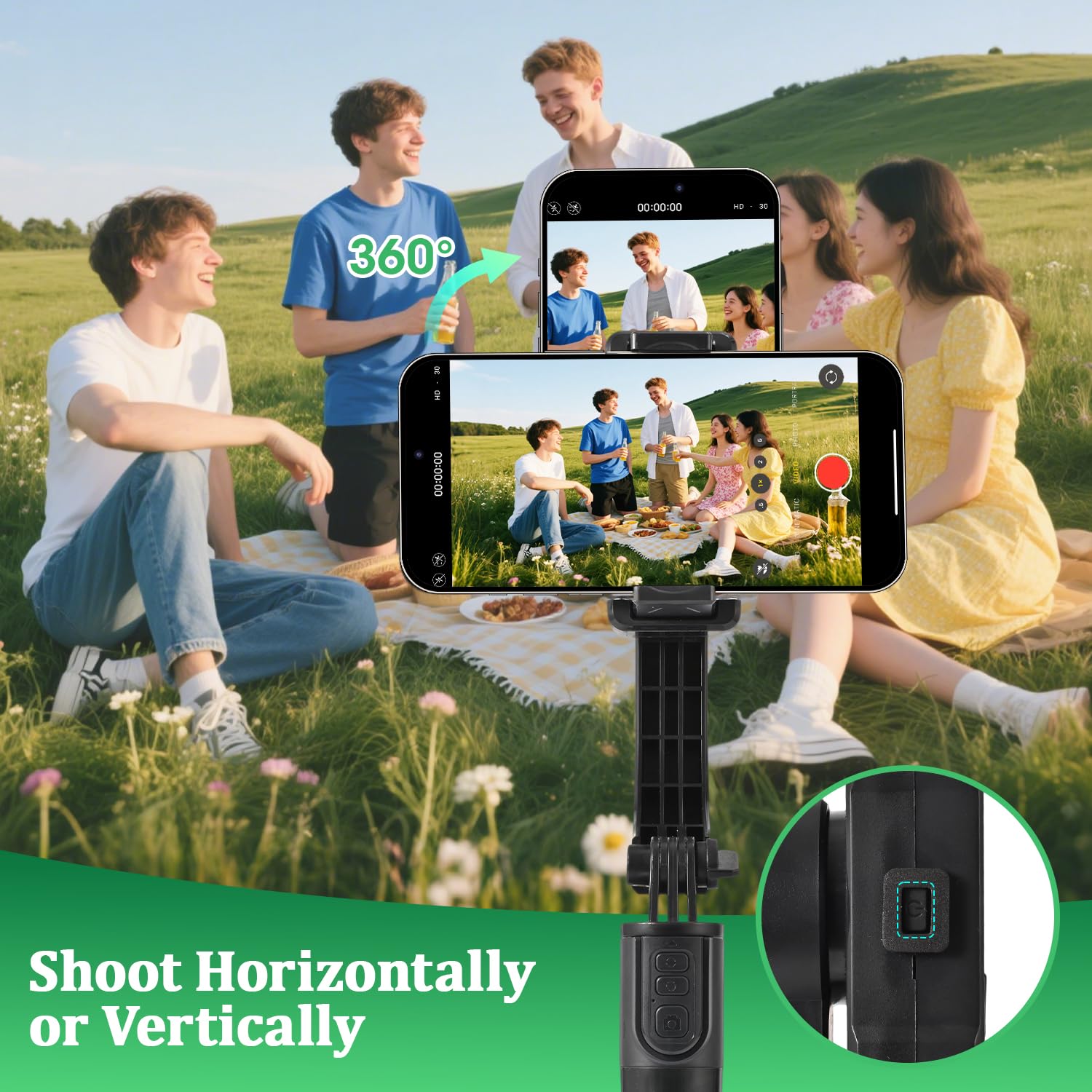 Stabilizzatore cardanico per smartphone, giunto cardanico a 1 asse con telecomando, bastone per selfie portatile e pieghevole e supporto per telefono per stabilizzatore di vlog, video YouTube