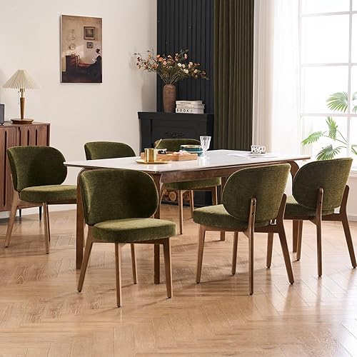 Miniatura 27 de YOUNUOKE Silla de comedor tapizada, moderna silla de comedor de tela de chenilla con patas de madera, respaldo ancho y cómodas sillas laterales para