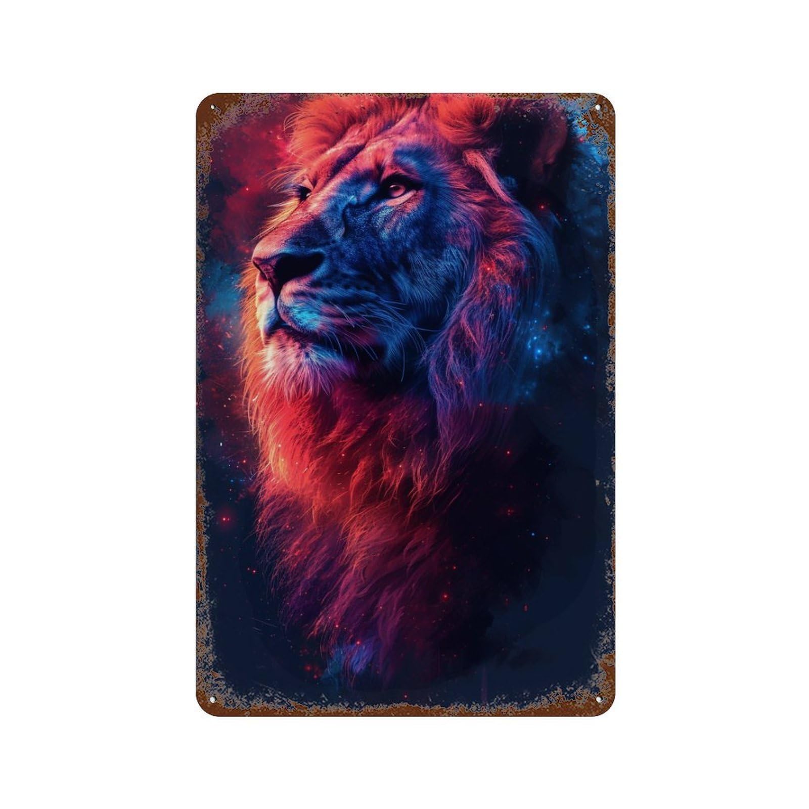Galactic Lion Majesty -3 Rusty Metal Tin Sign 11.8"x7.9", Rustic Home Decor for Garage, Pub Or Kitchen