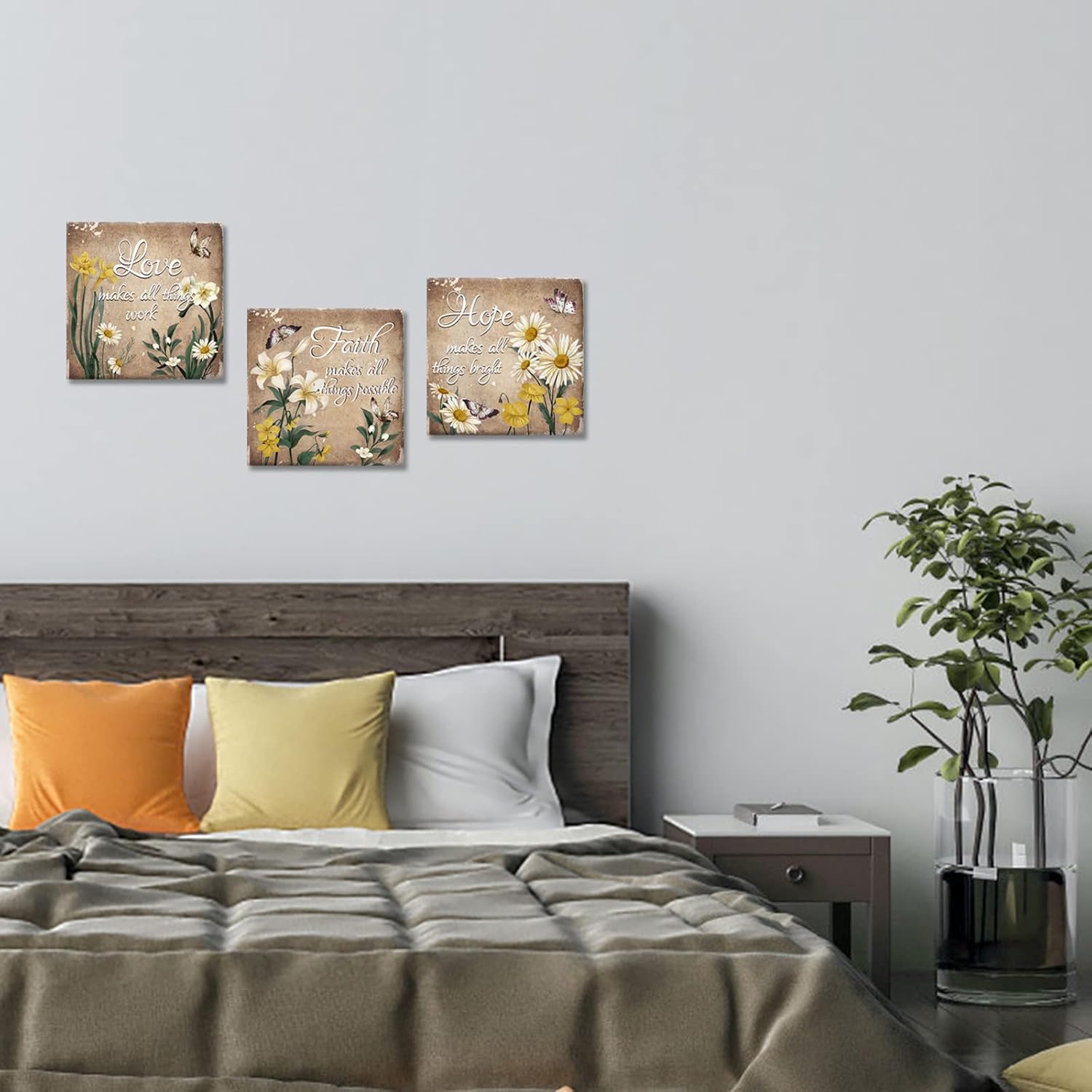 sechars Love Faith Hope Wall Art Canvas Vintage Yellow Flowers Pictures for Bathroom Decor Daisy Lily Floral Paintings Inspirational Quotes Posters Prints - Image 5