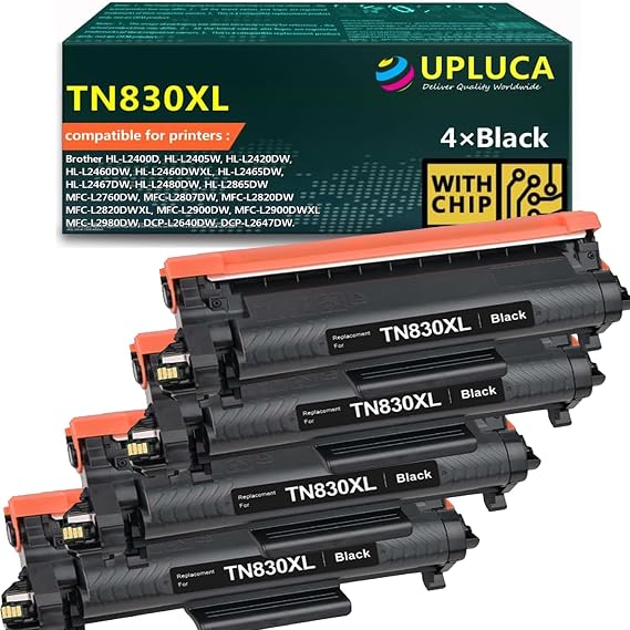 TN830XL TN830 Toner Cartridge Compatible with Brother Printer TN-830XL TN-830 Work for HL-L2400D HL-L2460DW HL-L2405W HL-L2420DW HL-L2460DWXL HL-L2465DW MFC-L2807DW MFC-L2820DW (4-Pack,Black)
