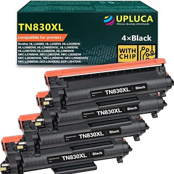 TN830XL TN830 Toner Cartridge Compatible with Brother Printer TN-830XL TN-830 Work for HL-L2400D HL-L2460DW HL-L2405W HL-L2420DW HL-L2460DWXL HL-L2465DW MFC-L2807DW MFC-L2820DW 4-Pack,Black