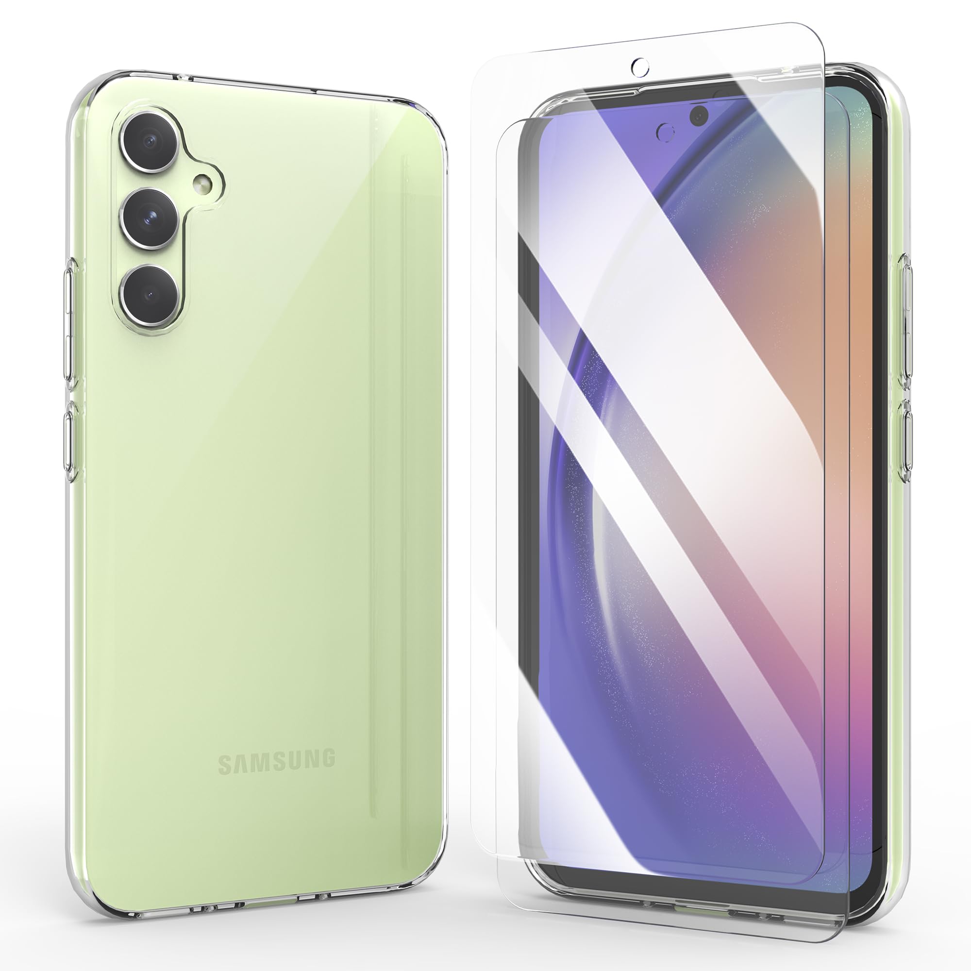 HTDELECCase for Samsung Galaxy A54 5G + [Pack of 2] Protective Film, Transparent [Anti-Yellow] Thin Mobile Phone Case Clear Soft TPU Silicone Protective Case Cover for Samsung Galaxy A54 5G -