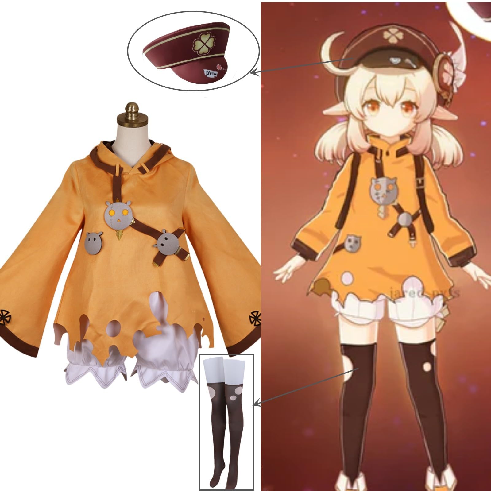 Amazon.co.jp: 原神 クレー コスプレ衣装 かぼちゃ風 帽子付き 偽耳