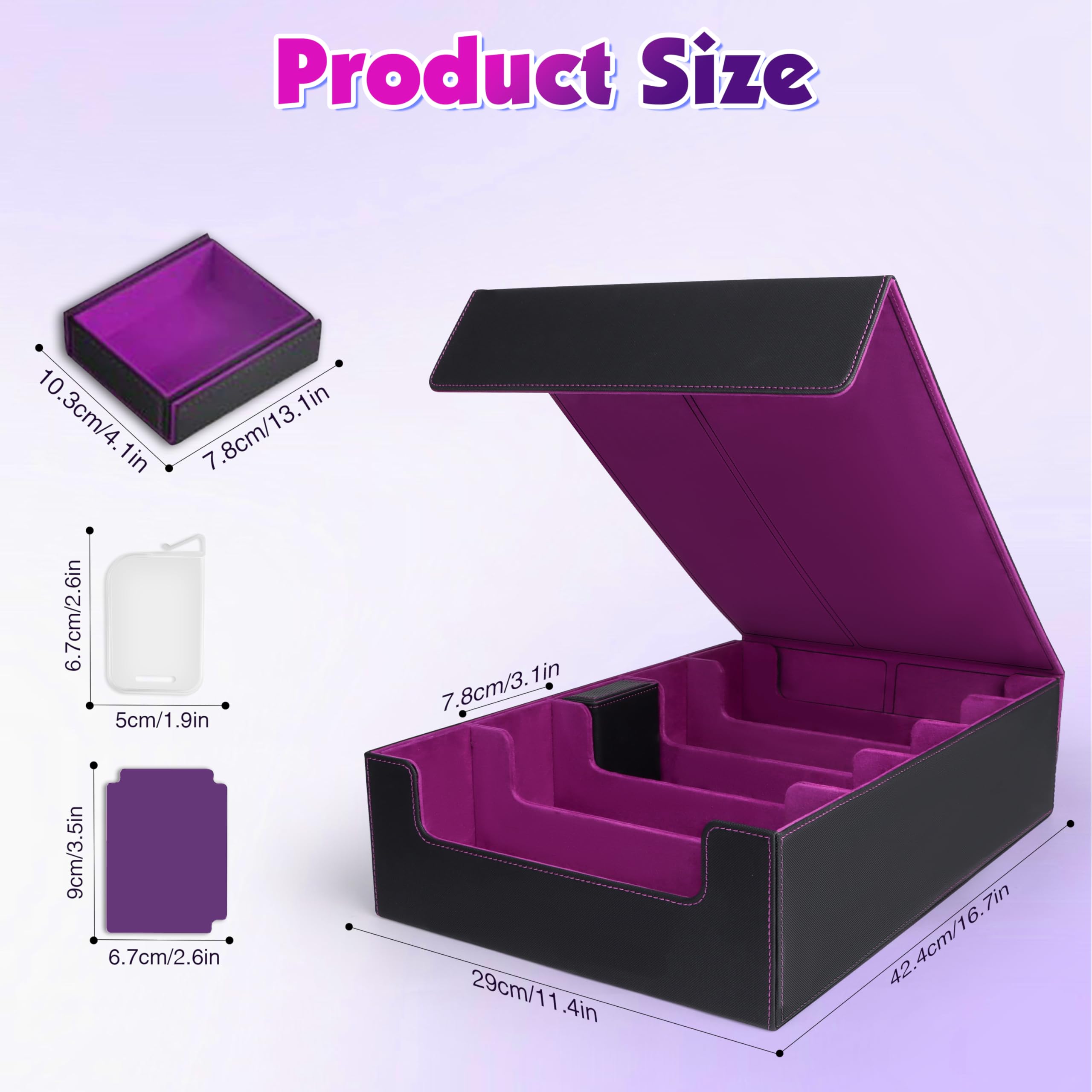 Charmofun Deck Box per Carte, Magnetic Scatola di Carte da Collezione per Oltre 2800+, Porta Deck con Pelle PU e Chiusura Magnetica, 10 Divisori per Carte, 4 Clip Divisorie (Viola, Viola)