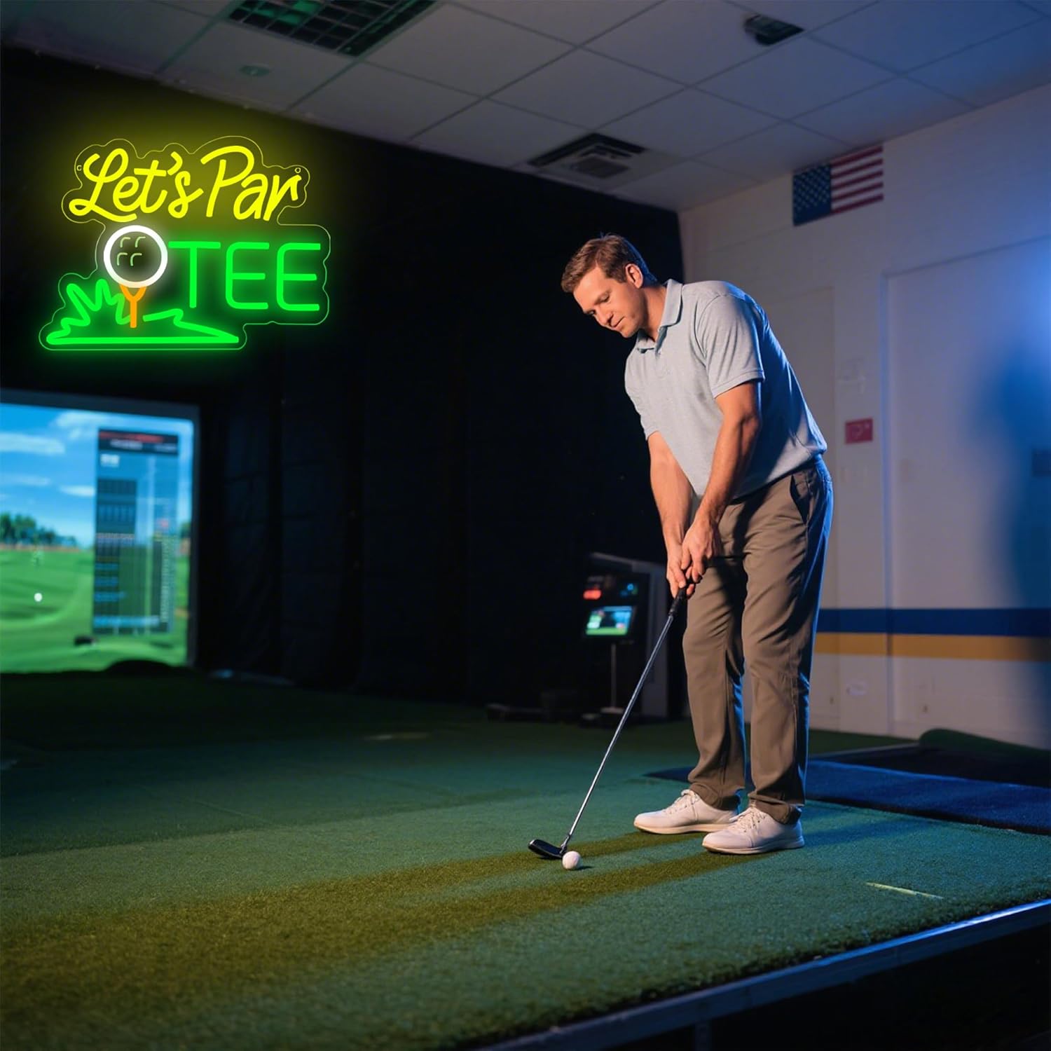 Golf Neon Sign for Wall Decor Let's Par Tee Neon Light for Man Cave Golf LED Light Up Sign for Club Bedroom Game Room Shop Party Birthday Gifts for Fans or Golfer Size13*10.2In(JTD289)