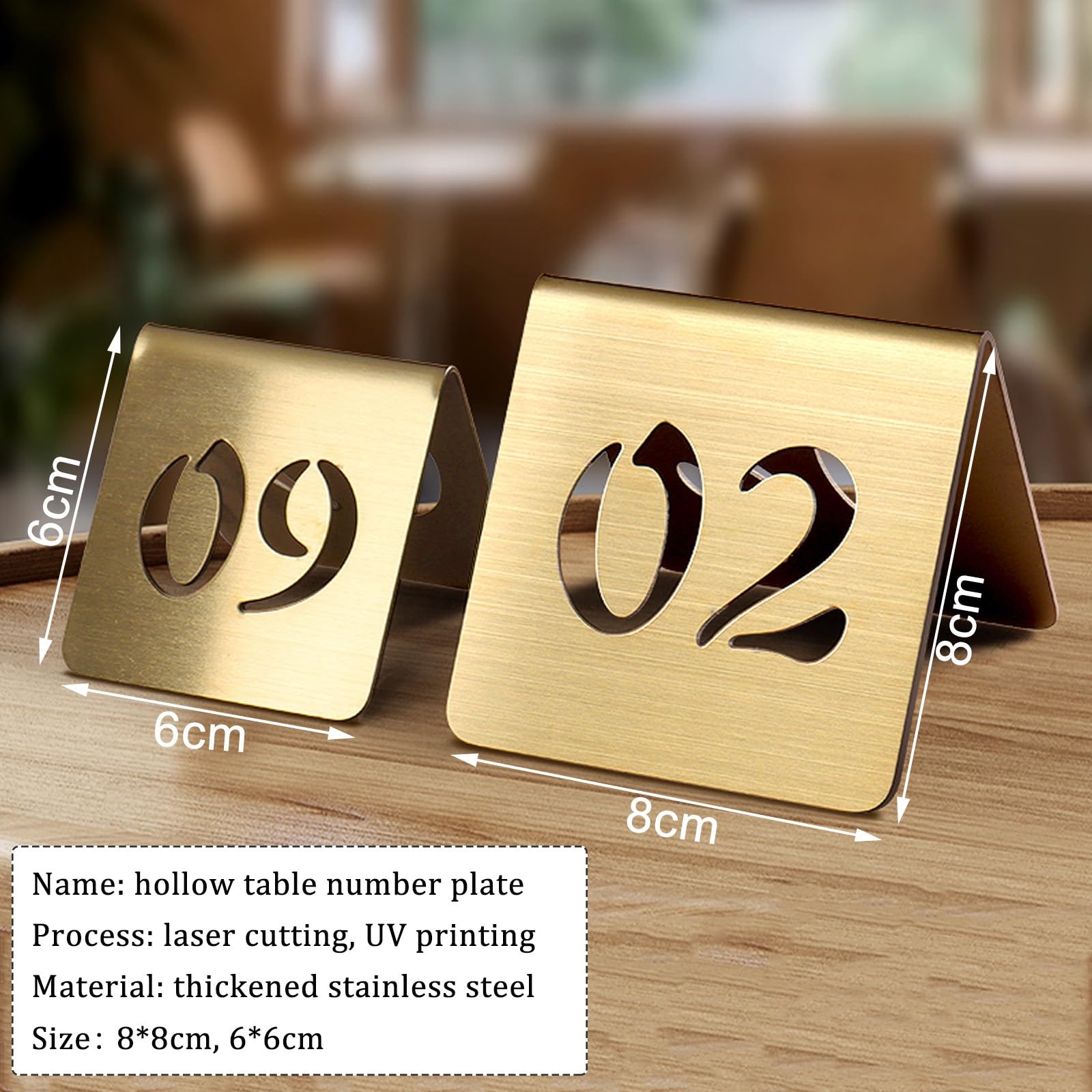 Edelstahl Tischnummern Hochzeit Sitzplan Tischkarten Table Numbers Sitzplan Hochzeit, Platzkarten Tischnummernkarten Doppelseitige Table Numbers für Bankette, Cafés, Restaurants(Gold-8cm,1-10)