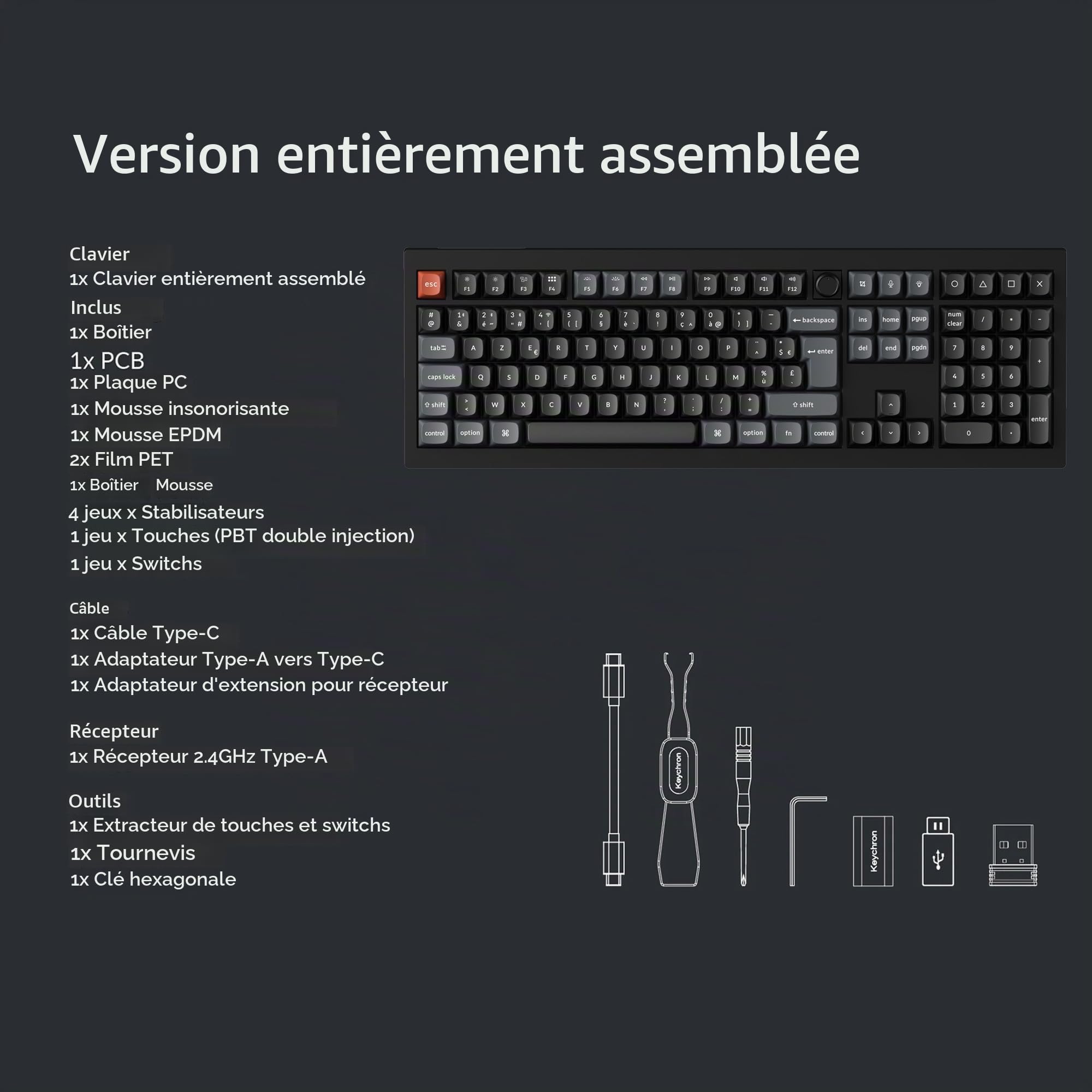 Keychron V6 Ultra 8K Clavier Mécanique sans Fil Pleine Taille, 2.4G/Bluetooth 5.3/USB-C, Touches PBT OSA, RGB Personnalisable, Switches Rouges Pom Hot-Swap pour Mac/Windows/Linux (Disposition AZERTY)