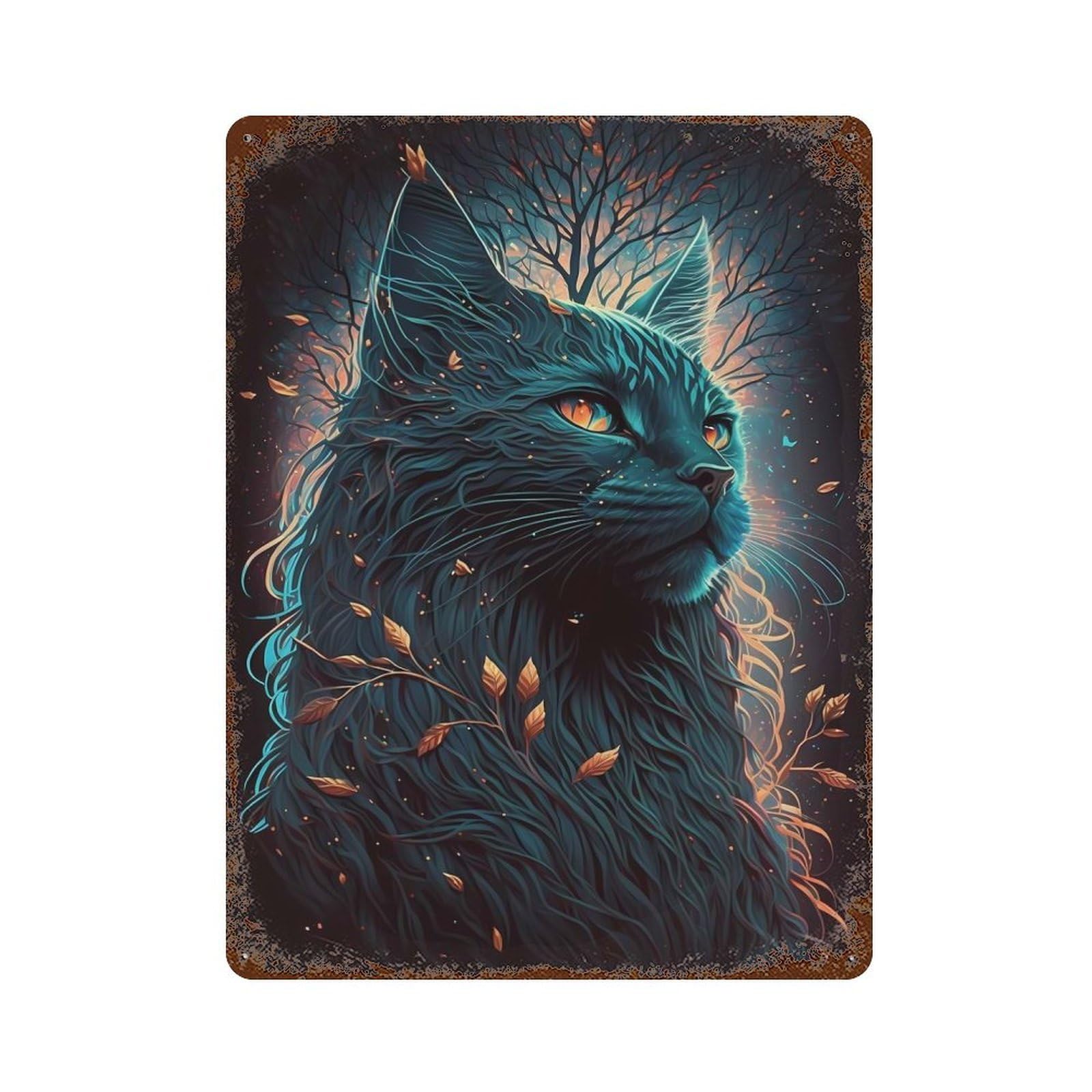 Maine Coon Cat Fairy Tale Vintage Wall Sign 15.7"x11.8", Rust Effect Metal Decor for Farmhouse, Kitchen And Entryway Decor