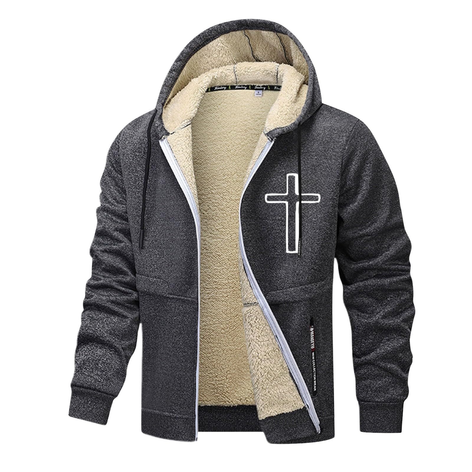 Generisch Veste polaire doublée avec capuche, manteau d'hiver chaud avec fermeture éclair intégrale, pull doux et chaud pour temps froid, douillet et confortable