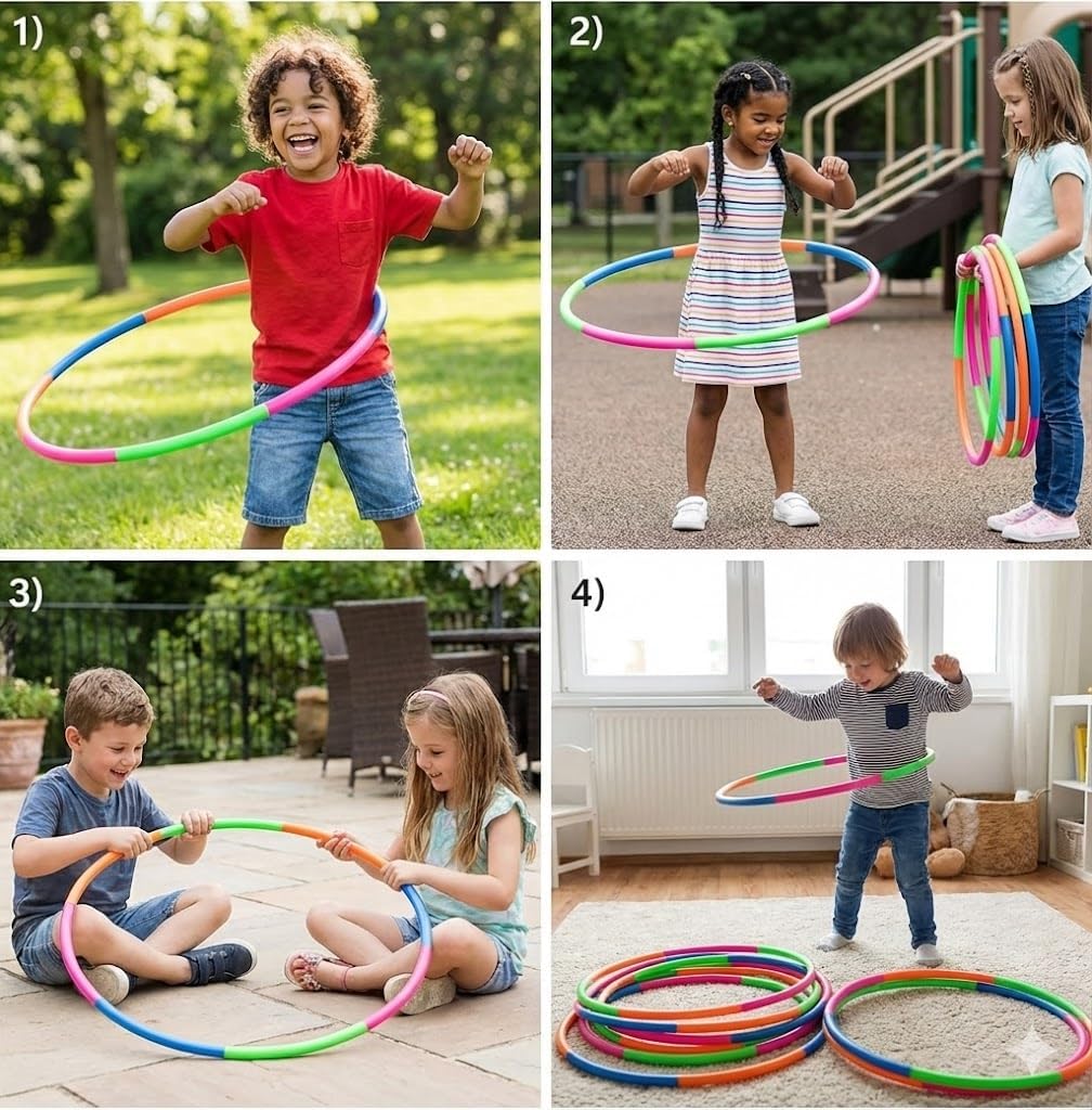 6 Pack: Toy Hoop Bundle Pack - Snap Together Detachable Adjustable Weight Size Plastic Hoops - Kids Hoola Rings for Sports, Exercise, Playing, 32-Inch