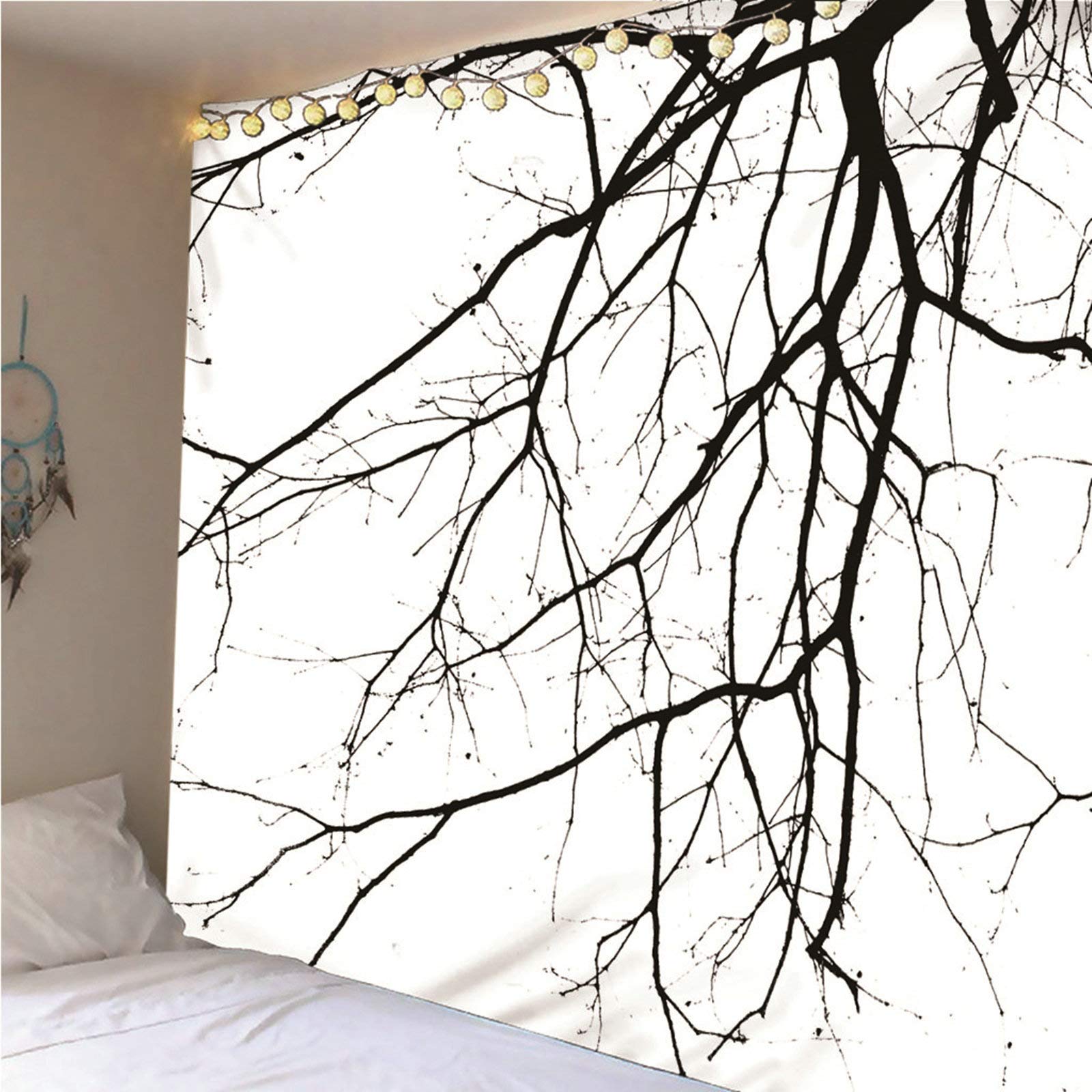 Tapiz 3D Tela Suelo De Habitación Patrón Ramas Tema Minimalismo Blanco Negro Hippie Infantil para Decoración Sala Estar del Dormitorio 260X240Cm