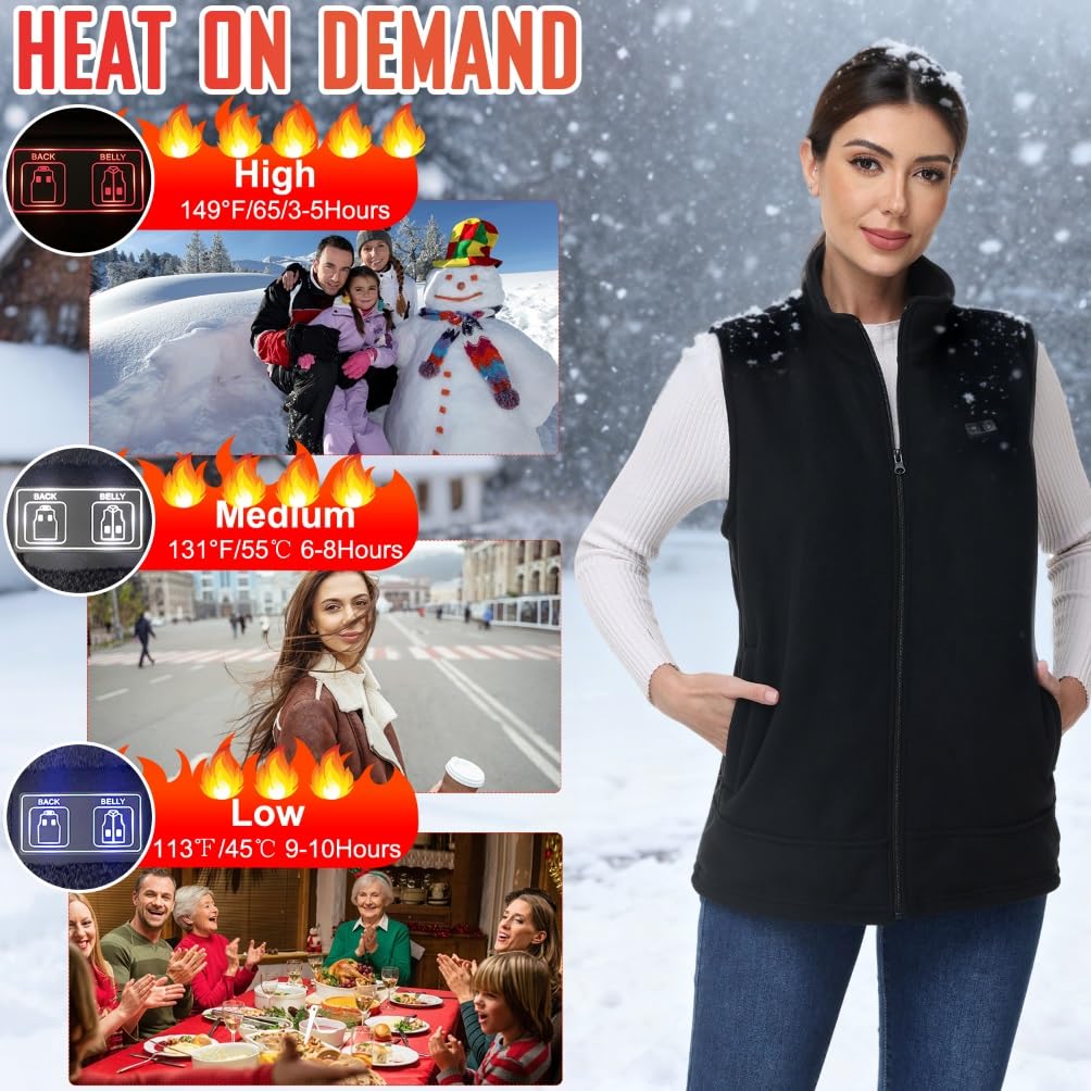 Gilet chauffant pour femmes avec batterie externe, veste chauffante pour femmes, jusqu'à 10 heures de chaleur