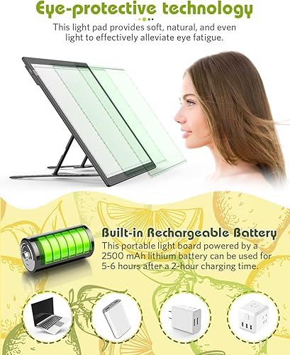 Miniatura 4 de Tablero de luz A3 para pintura de diamantes, almohadilla de luz de batería recargable, caja de luz magnética para rastreo, tablero de copia