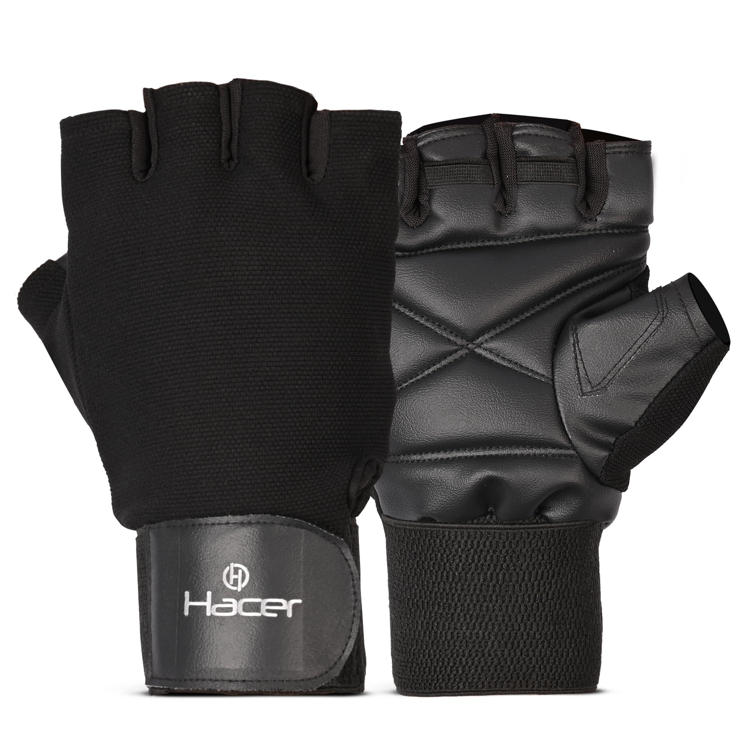Hacer Gym Gloves Half Finger Weight Lifting Hand Grips with Wrist Wrap Support Crossfit Glove for Workout Exercise Fitness Training Powerlifting Men and Women (XXL, Black)
