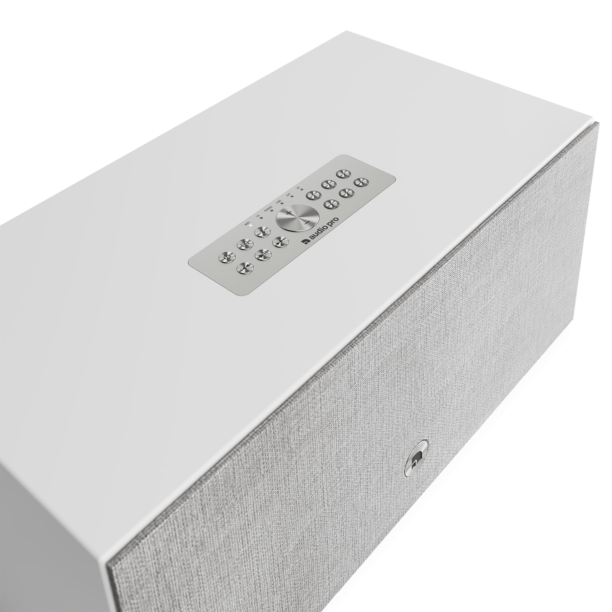 Audio Pro Enceinte stéréo multiroom sans fil C20W 190W Class-D, HDMI ARC, AirPlay 2, Google Cast, Bluetooth 5.0, entrée phono, sortie caisson de basses (blanc)