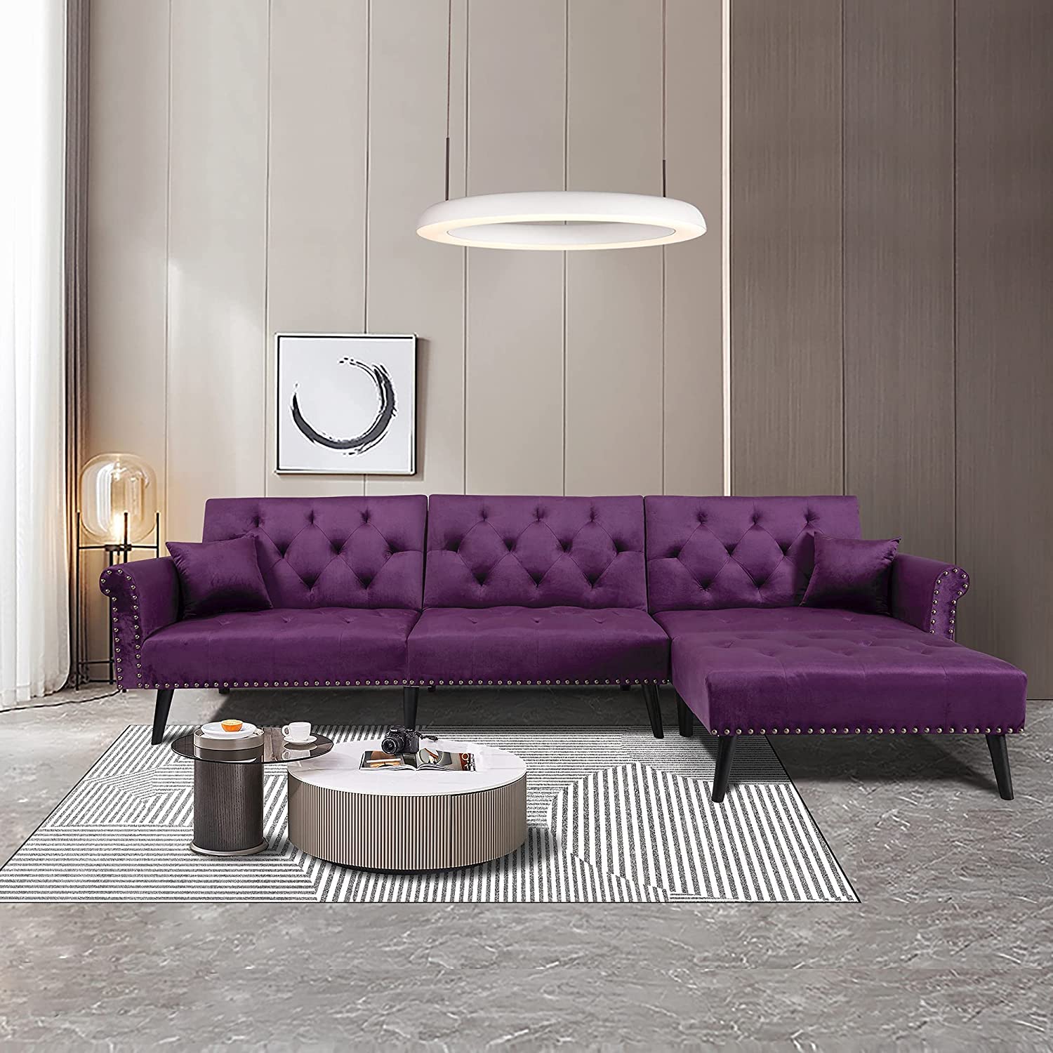 Buy GAOPAN Elegant Velvet Upholstered Sectional Sofa LShaped Button