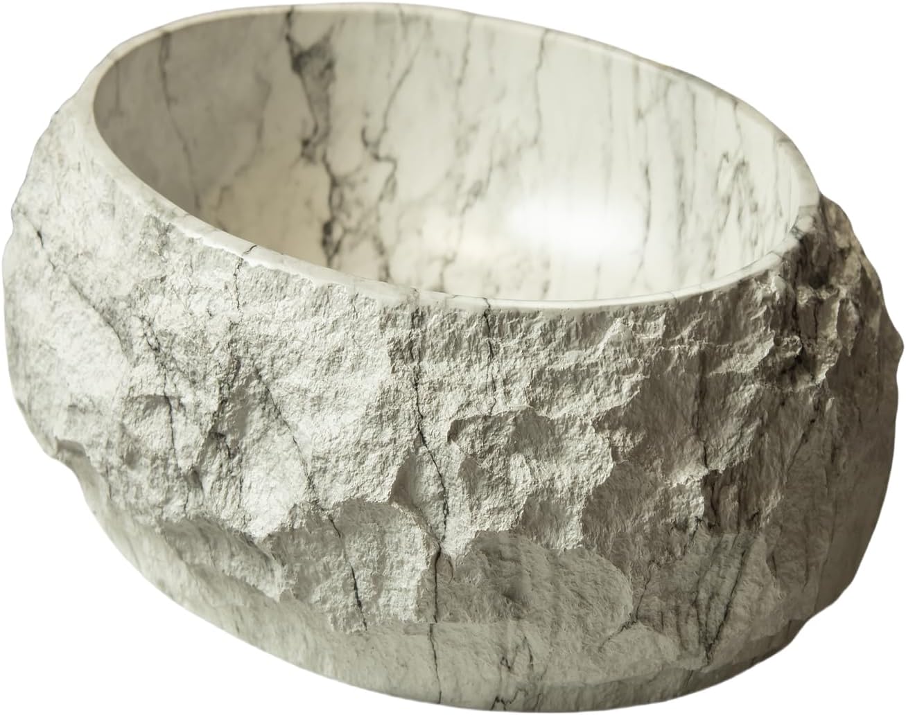 Ambrovina 18" Bathroom Sink, Irregular Oval Resin Vessel Sink with Stone Pattern, Artistic Style Basin, Modern Above Counter Basin, 17.72 x 15.75 x 5.91 inches, White