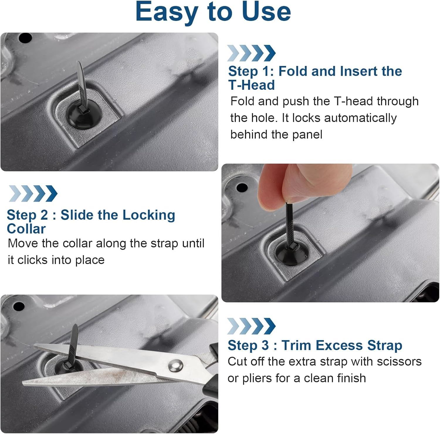 EEEkit 100PCS Nylon Cable Tie Buckles, Heavy Duty Self Locking Zip Ties, Universal Mount Clips for Car Bumper, Engine Bay, Home Wiring