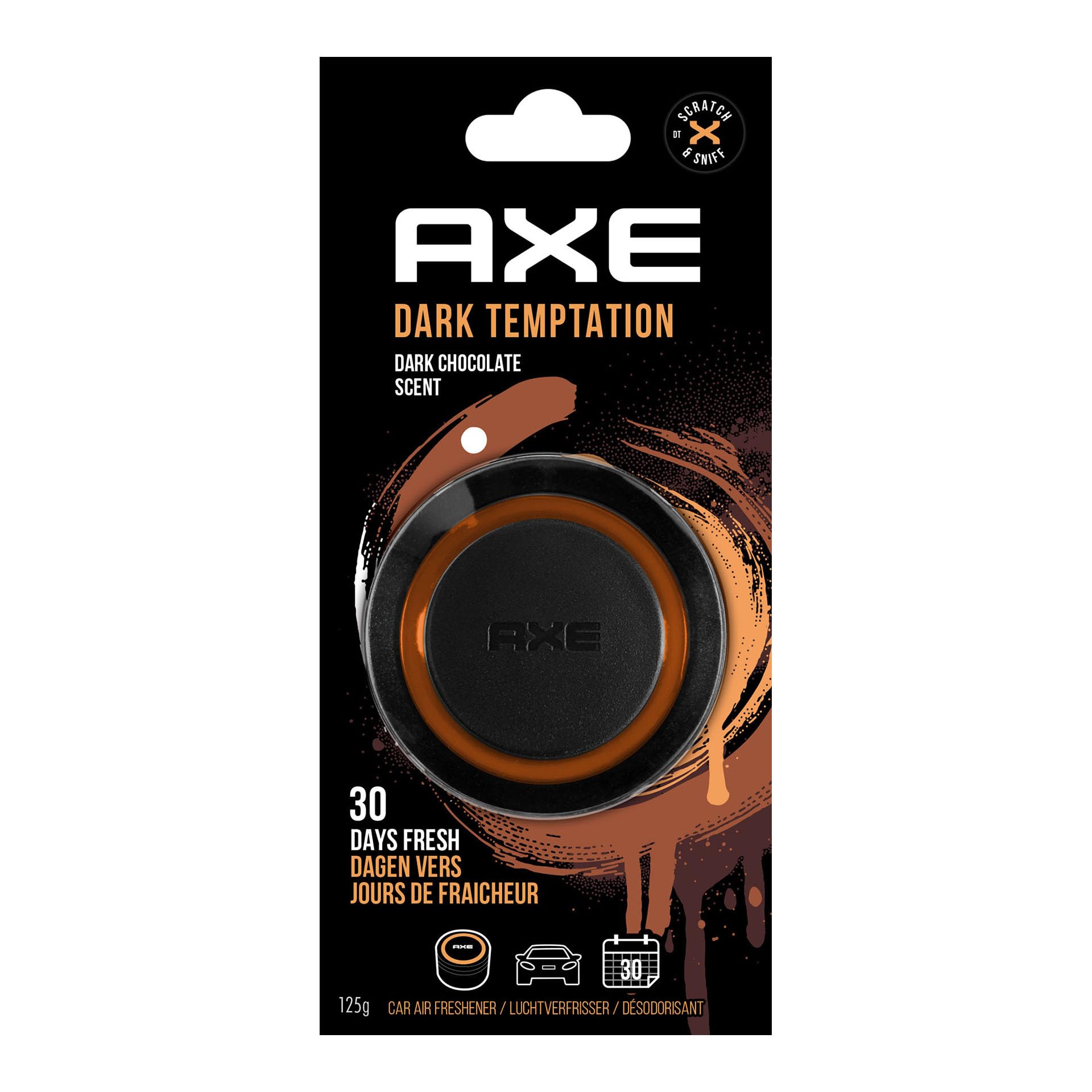 AXE Ambientador de Coche Lata Gel 125GR Portavasos - DARK TEMPTATION: Frescura Refrescante y Duradera para Tu Viaje - Hasta 30 Días de Confianza y Estilo
