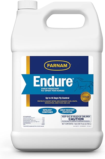 Farnam Endure Fly Spray for Horses - Long-Lasting Sweat-Resistant Fly Repellent, Repels Flies, Mosquitoes, Gnats and Ticks, Up to 14 Days Fly Control - 128 oz Refill