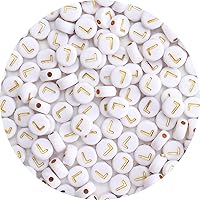 Vista 21 de 100 cuentas de letras – Cuentas redondas blancas de 0.157 x 0.276 pulgadas (0.157 x 0.276 in), color blanco, letras del alfabeto, corazón, estrella