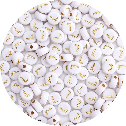 Miniatura 21 de 100 cuentas de letras – Cuentas redondas blancas de 0.157 x 0.276 pulgadas (0.157 x 0.276 in), color blanco, letras del alfabeto, corazón, estrella