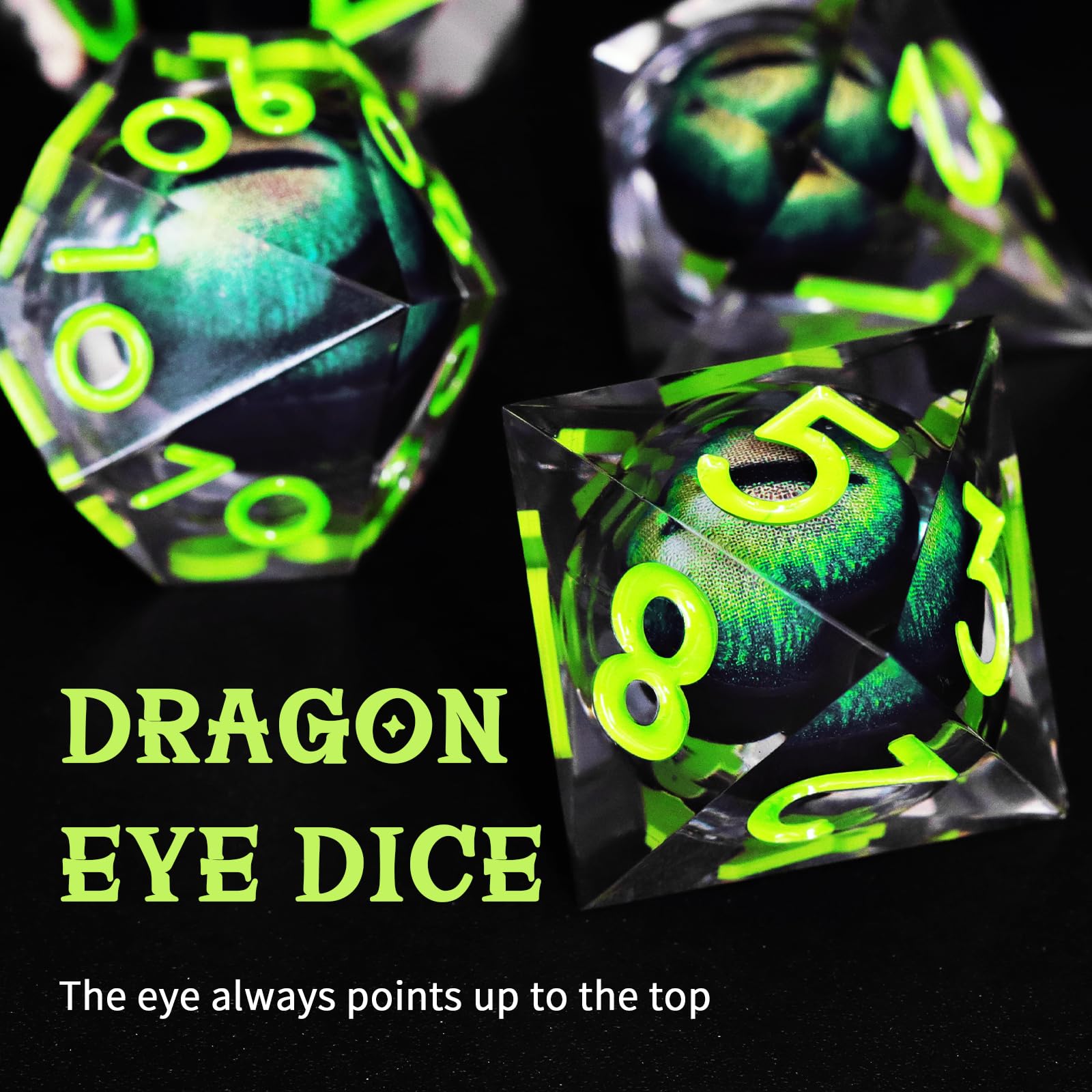 et Dadi D&D per Dungeons and Dragons Set Dadi DND Poliedrici Nucleo Liquido Dadi in Resina Occhio di Drago 7 Pezzi DND Dice Set (Verde)