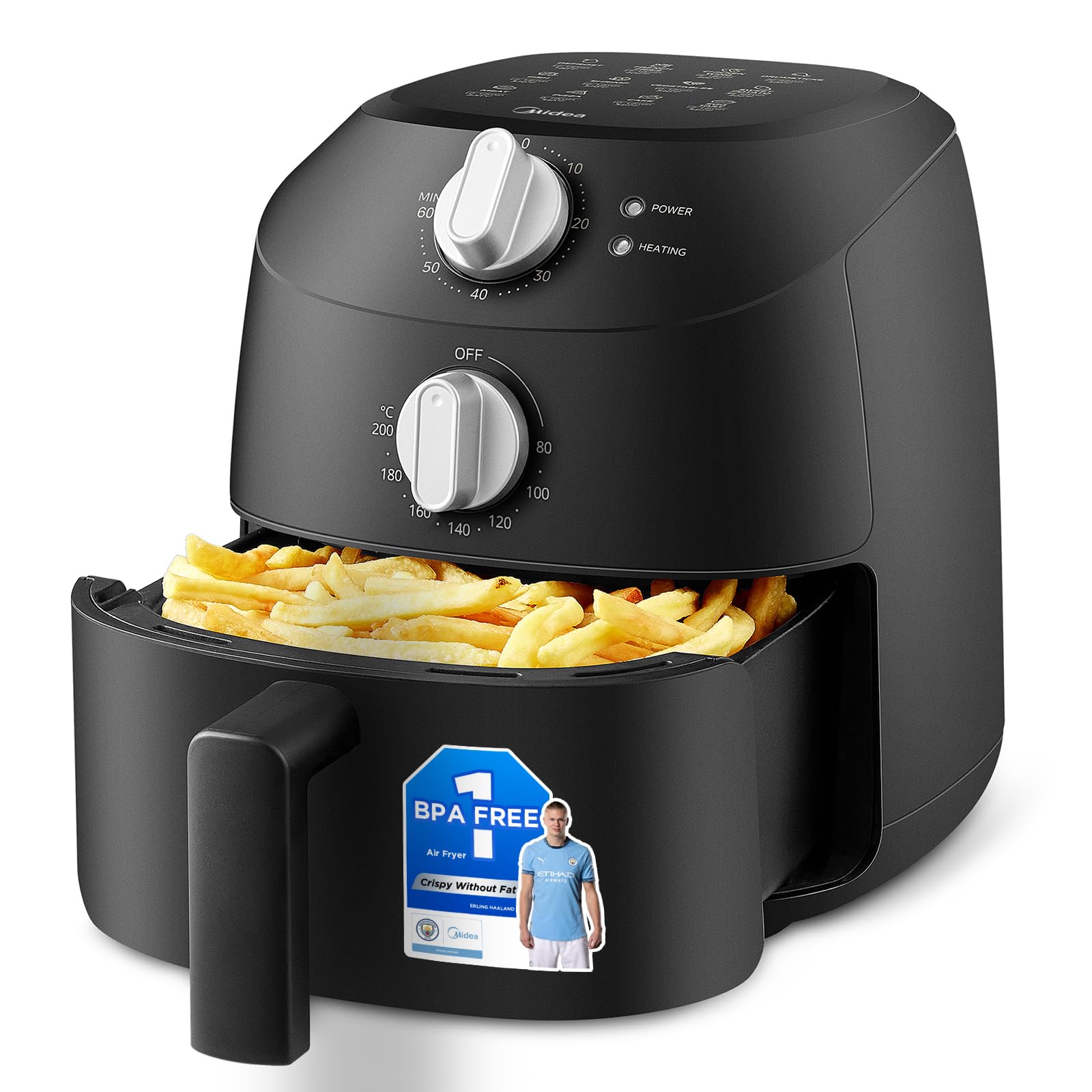 Midea Compact 2L Air Fryer – 12 Preset Menus, Adjustable Timer, 80-200°C Temperature Control, 1150W, Dishwasher-Safe Non-Stick Basket, BPA-Free, Space-Saving Design – Ideal for Small Kitchens (Black)
