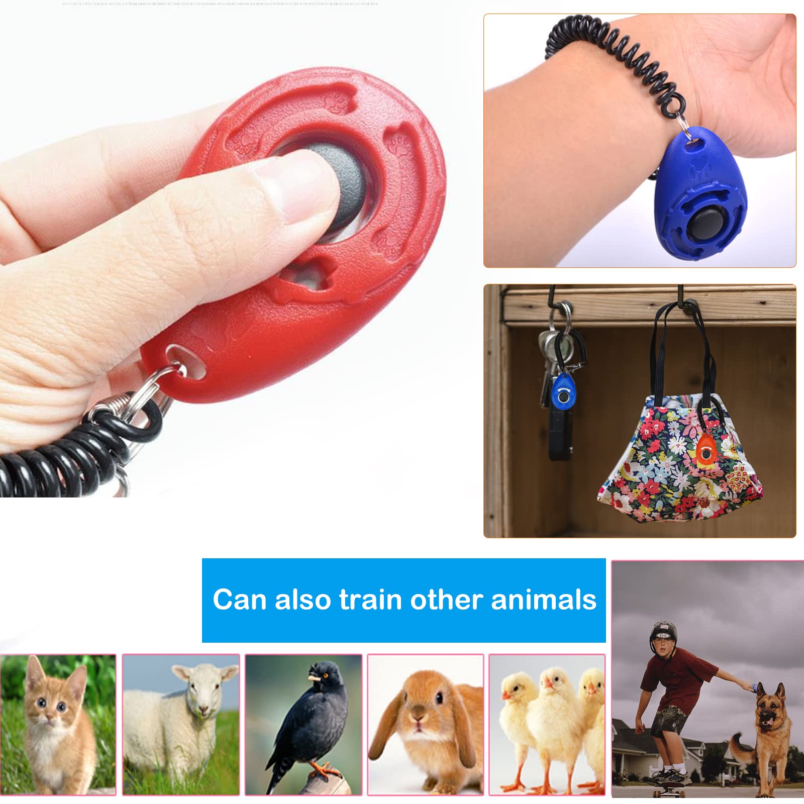 Hunde Clicker 5 Stück Haustier Trainings Clicker mit Handschlaufe, Finger Clicker für Clickertraining, Klicker mit Großem Knopf für Hund, Katze, Pferd Erziehung und Training (5 Farben)