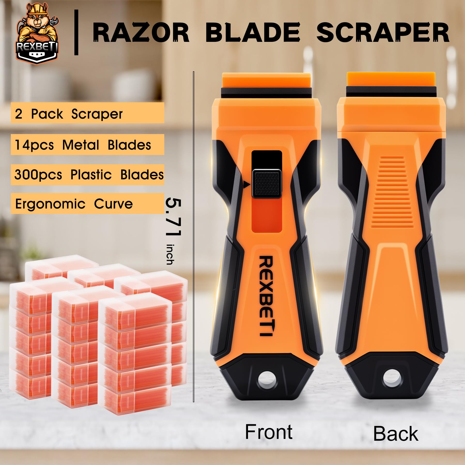 REXBETI Razor Blade Scraper Tool, Paint, Windows, Glass Stovetop Scraper view 2