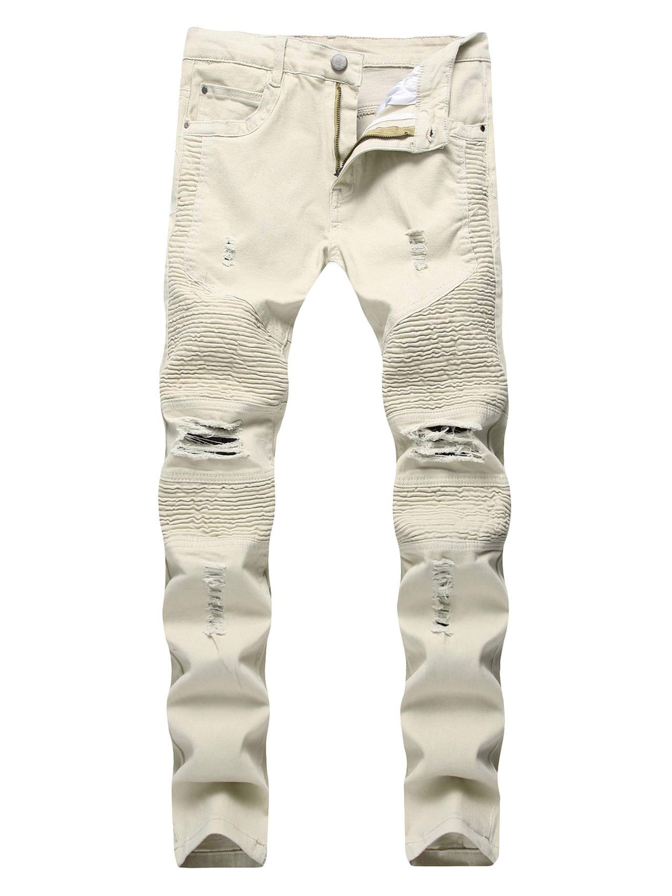 Soluo Mens Ripped Slim Straight Fit Biker Jeans Distressed Stretched Moto Denim Pants Skinny Hip Hop Trousers