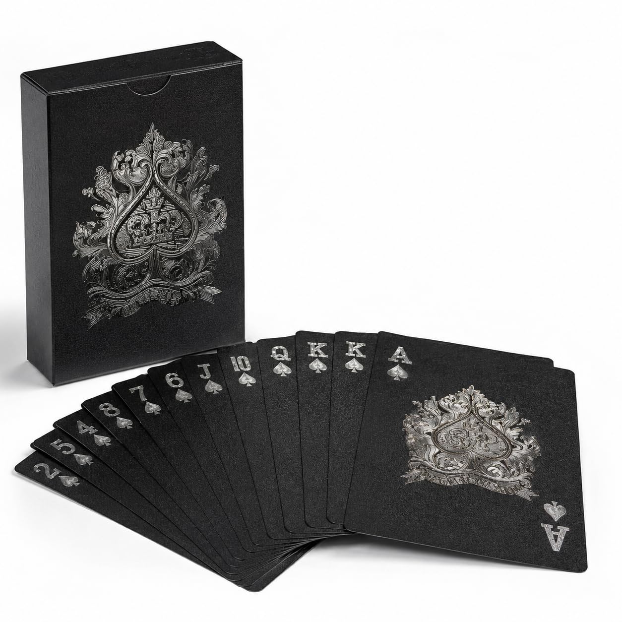 Black Metal Playing Cards | Waterproof Poker Deck, Luxury Metallic Black Finish | Durable Plastic Playing Cards for Gift Party Game, Blackjack, Casino Games & Travel