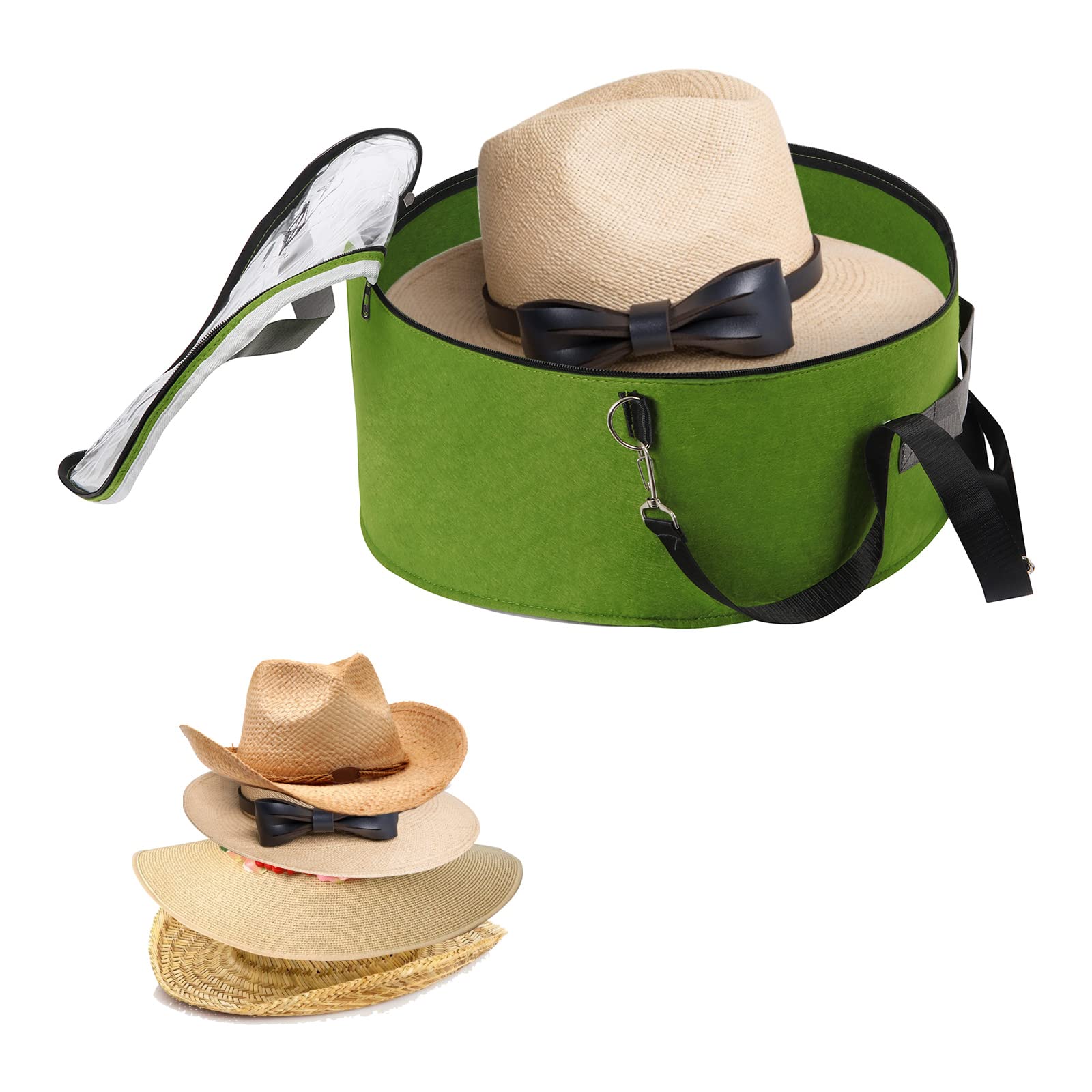 Pehciroe Hat Boxes for Women & Men Storage Large Felt Hat Boxes Storage Round Foldable Hat Carrier Travel Cowboy Hat Storage Box Storage for Hats Toy Clothes with Lid, Green