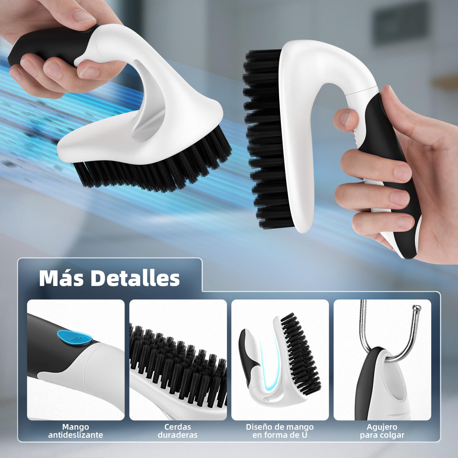Cleangor Set de 3 Cepillos de Limpieza, Cepillo para Juntas, Duchas, Cocinas, Inodoros, Negro